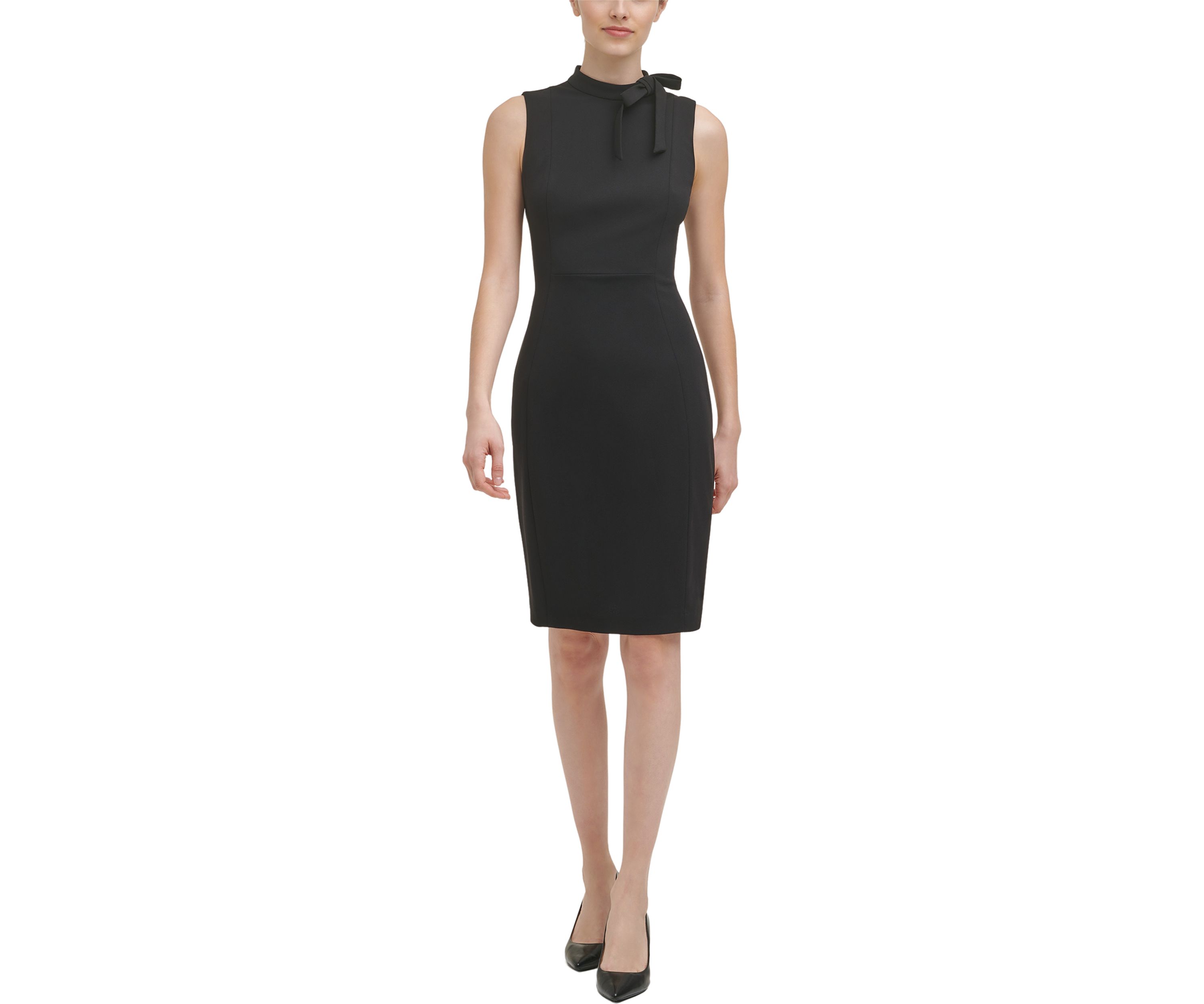 Womens Sleeveless Bow Halter Neck Sheath Dress