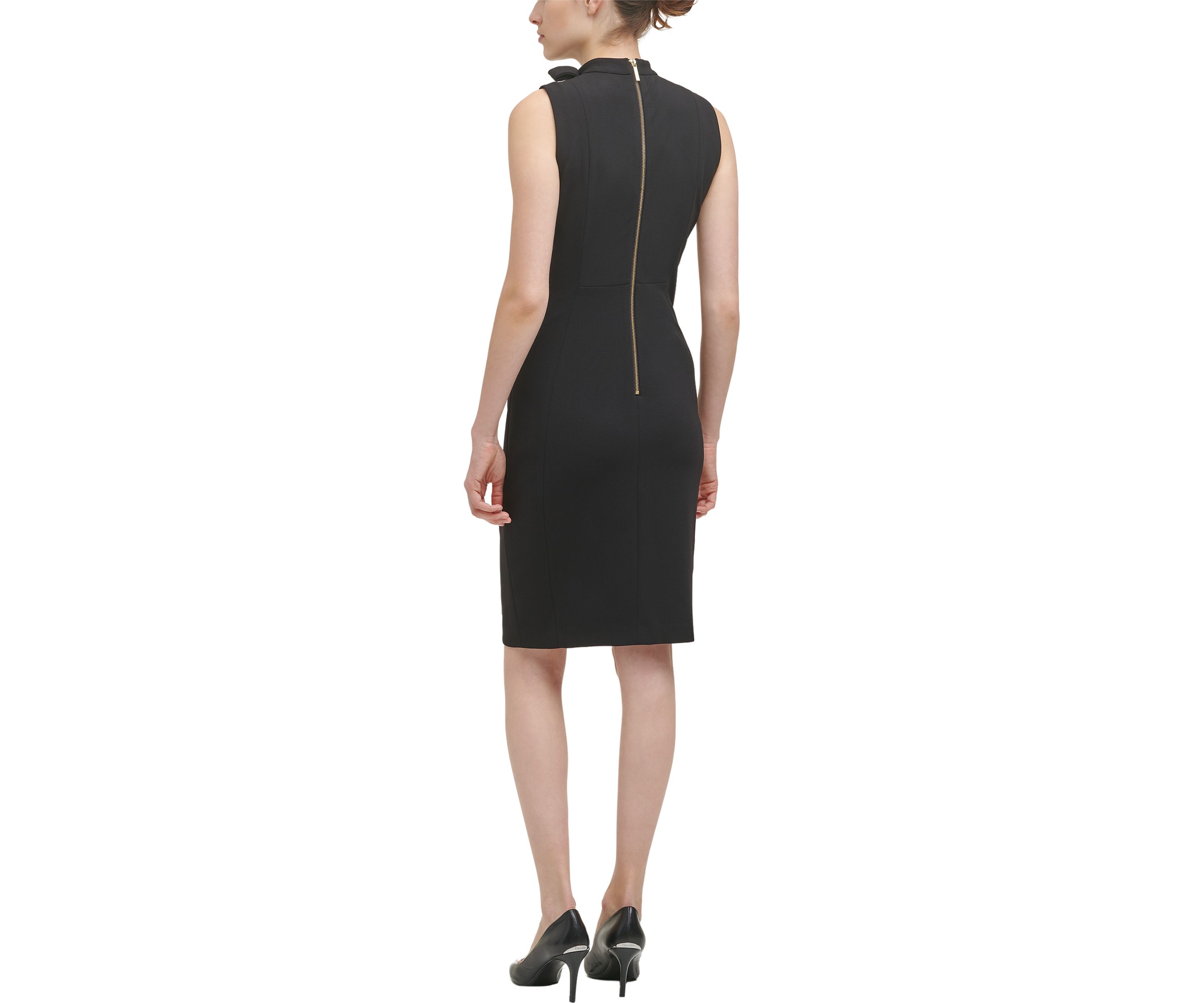 Womens Sleeveless Bow Halter Neck Sheath Dress