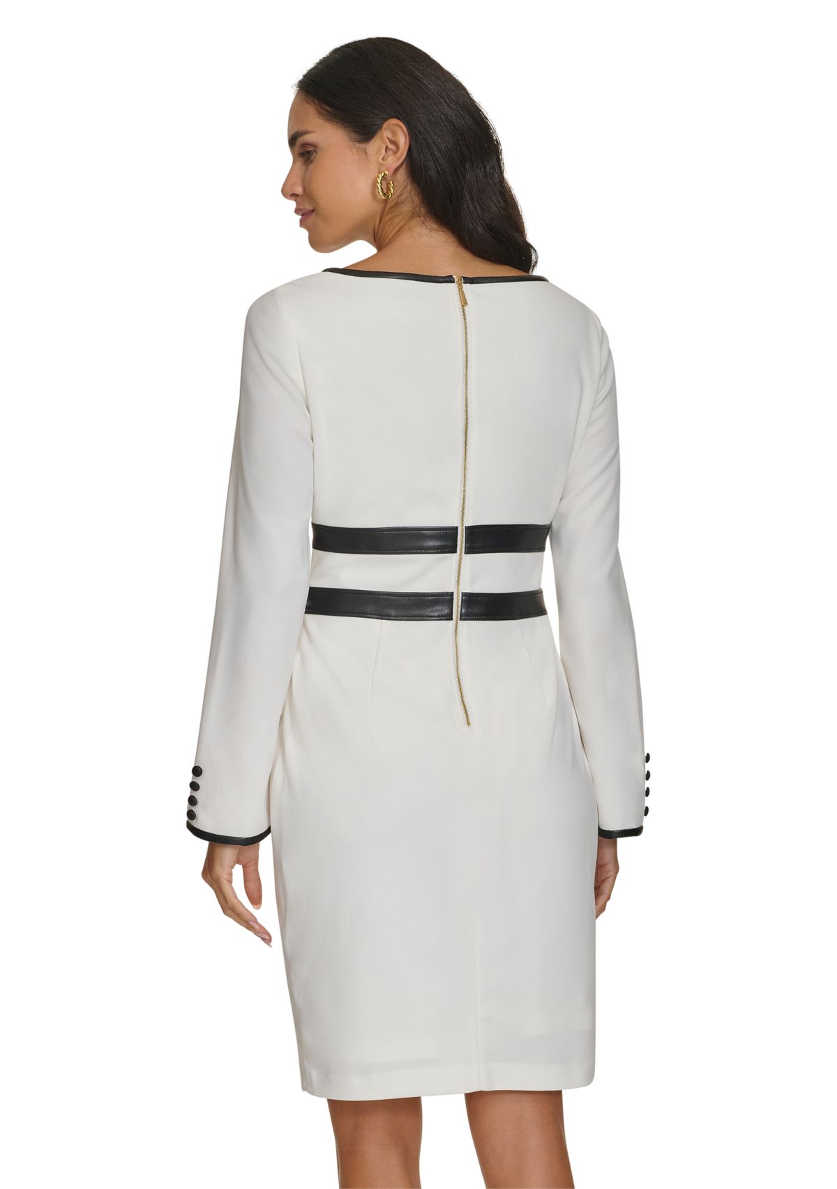 Womens Long Sleeve Boat Neck Belted Fit and Flare Dress