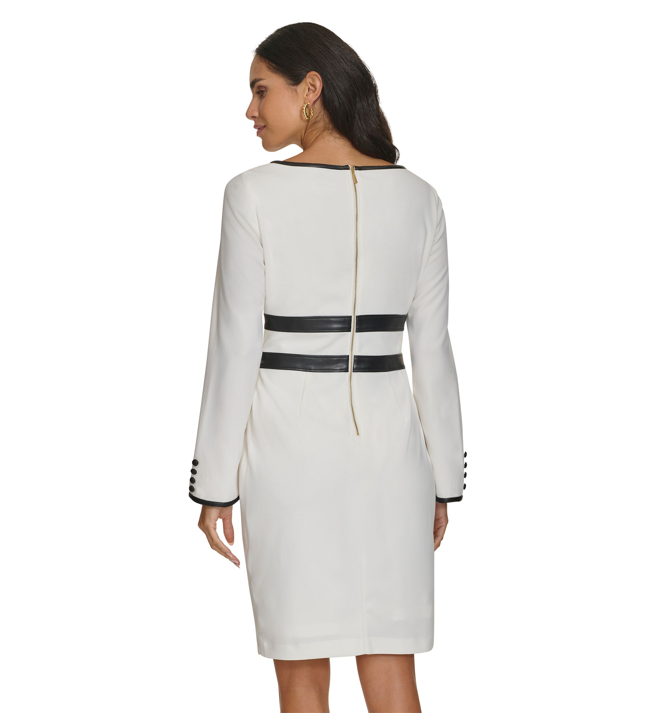 Womens Long Sleeve Boat Neck Belted Fit and Flare Dress