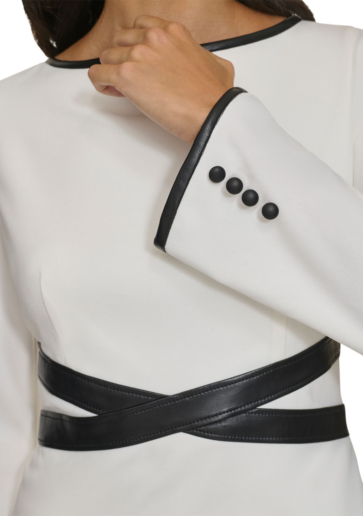 Womens Long Sleeve Boat Neck Belted Fit and Flare Dress