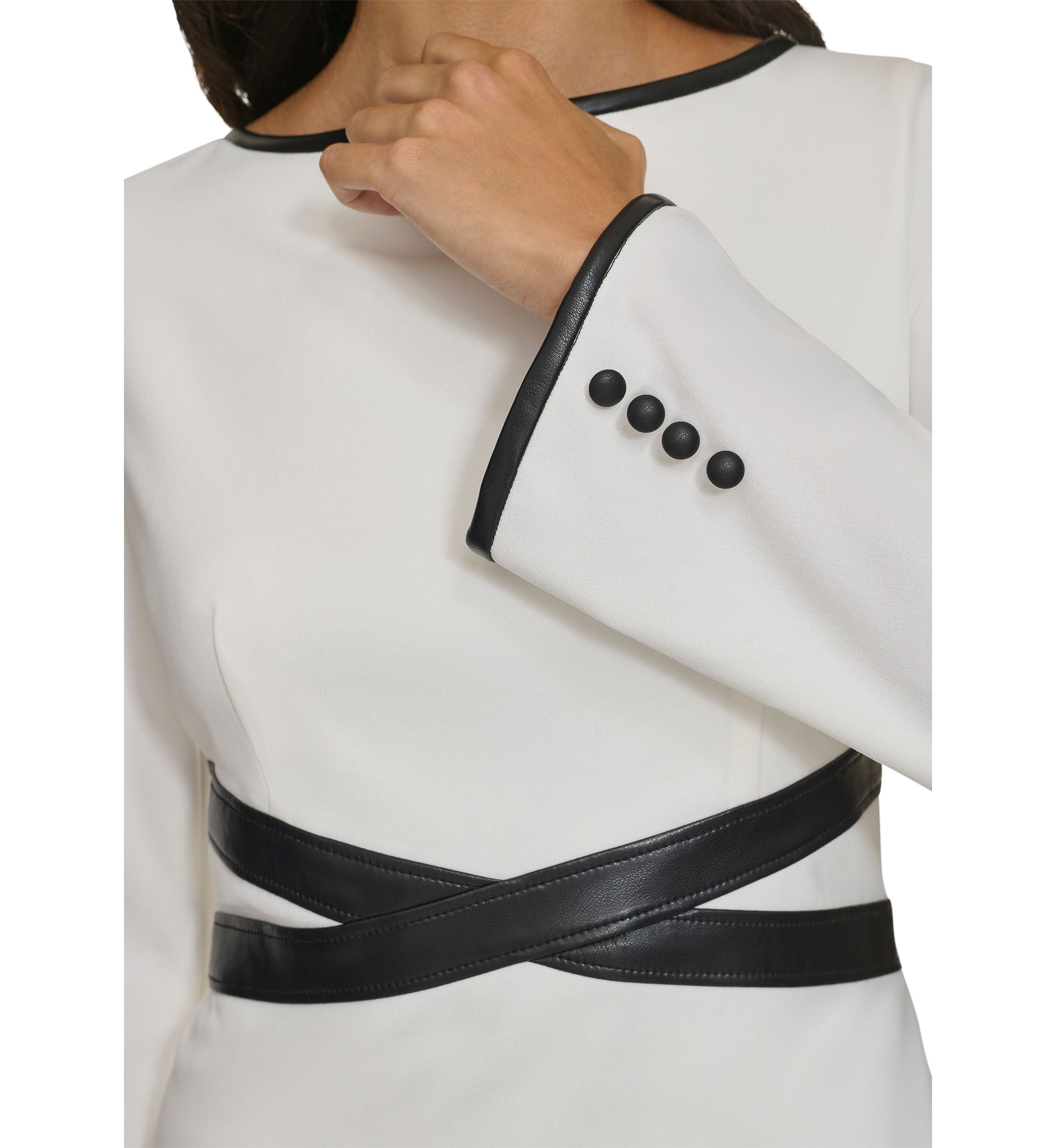 Womens Long Sleeve Boat Neck Belted Fit and Flare Dress