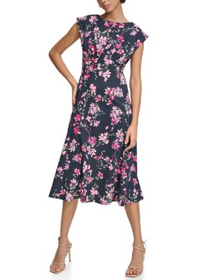 Calvin Klein Women's Short Sleeve Floral Print Midi Dress, 14