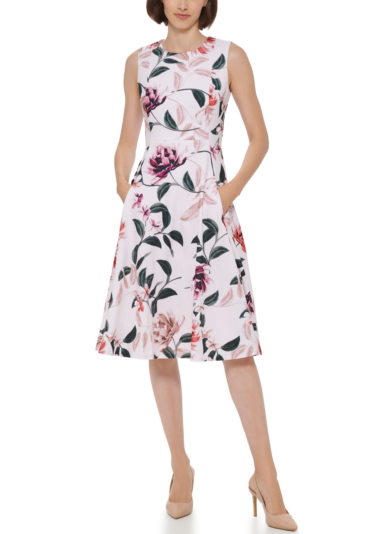 Womens Floral Printed Fit and Flare Dress