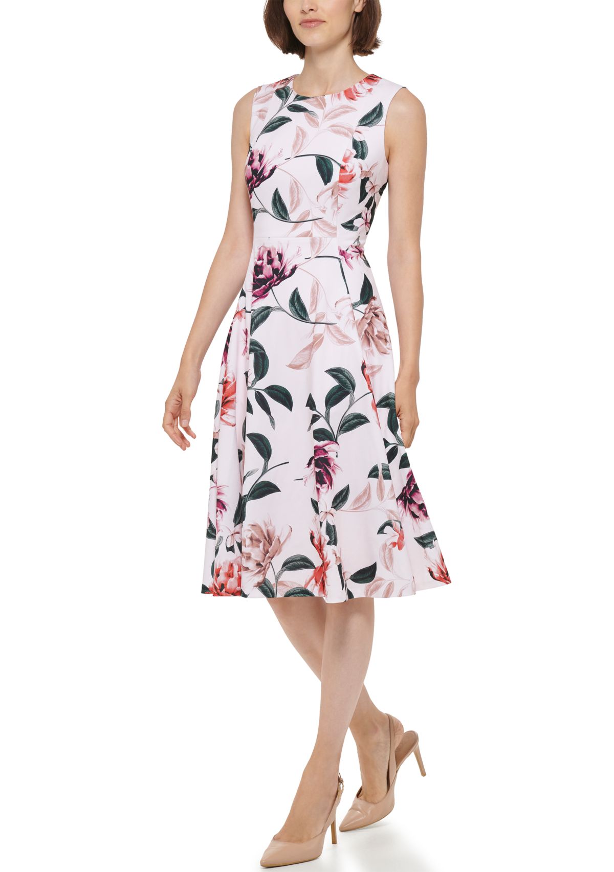 Womens Floral Printed Fit and Flare Dress