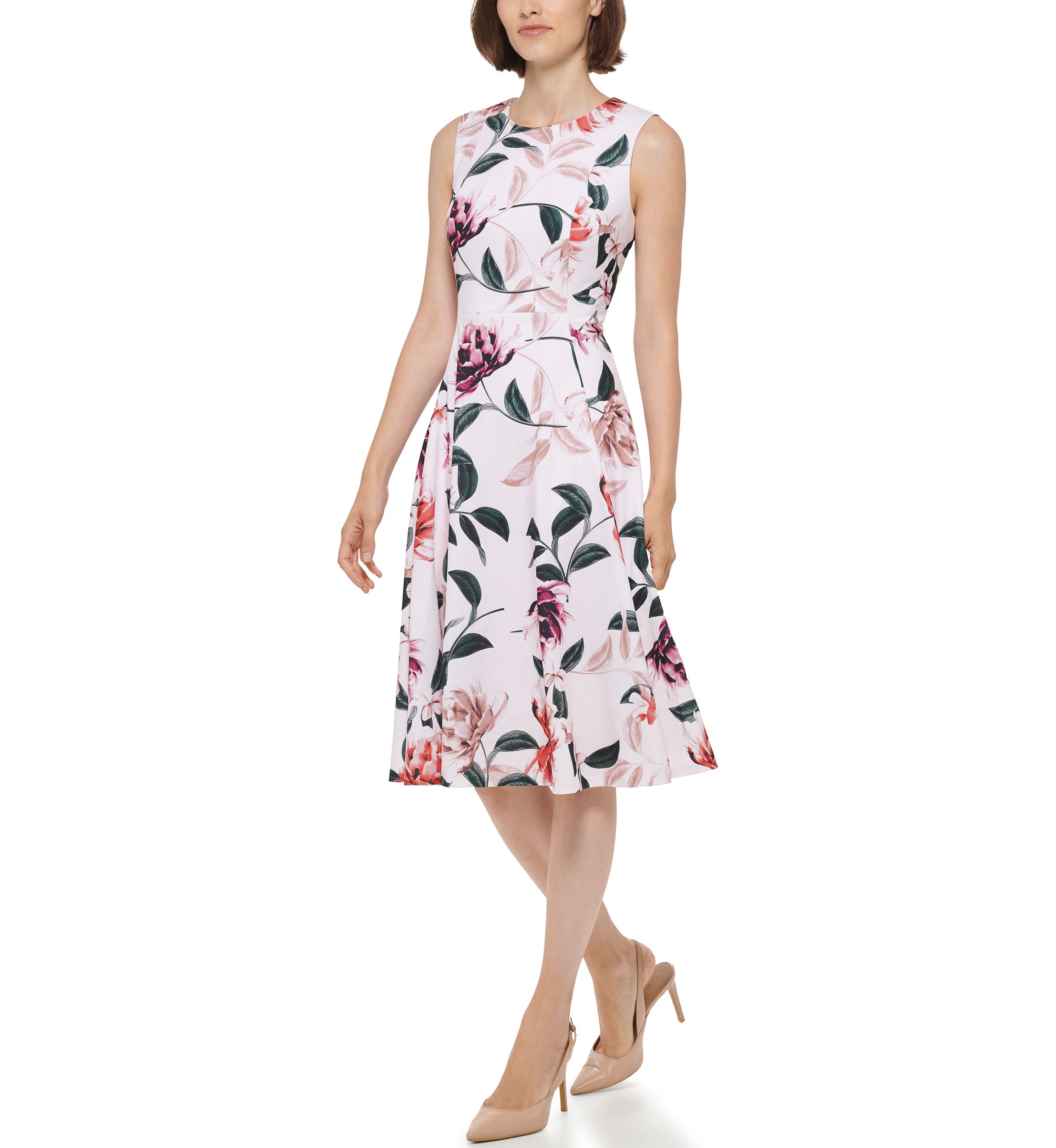 Womens Floral Printed Fit and Flare Dress