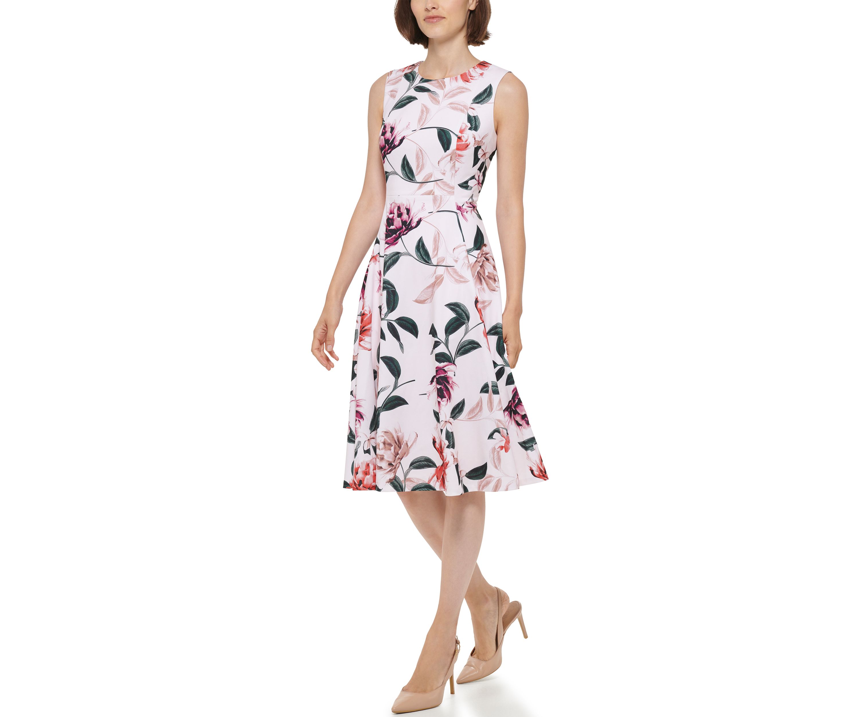 Womens Floral Printed Fit and Flare Dress