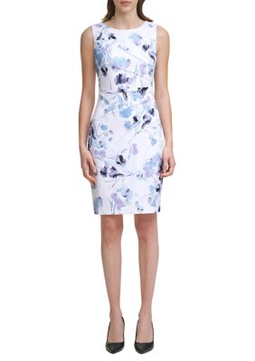 Women's Sleeveless Ruched Floral Print Sheath Dress