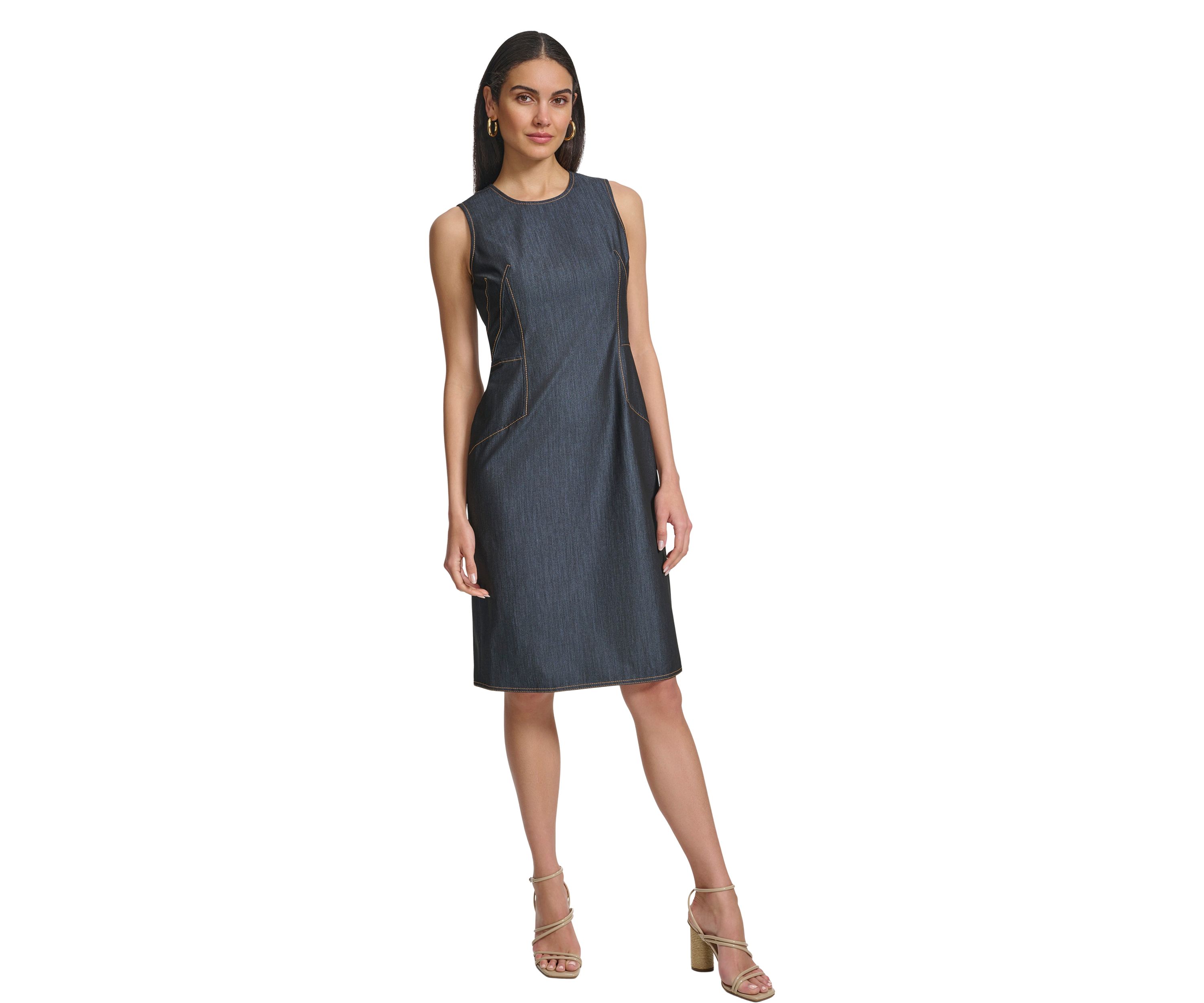Womens Sleeveless Scuba Crepe Sheath Dress