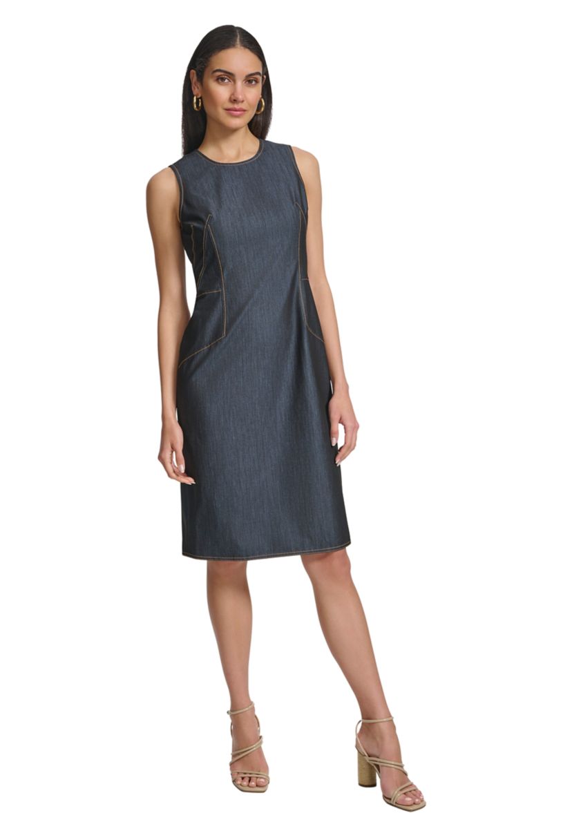Womens Sleeveless Scuba Crepe Sheath Dress