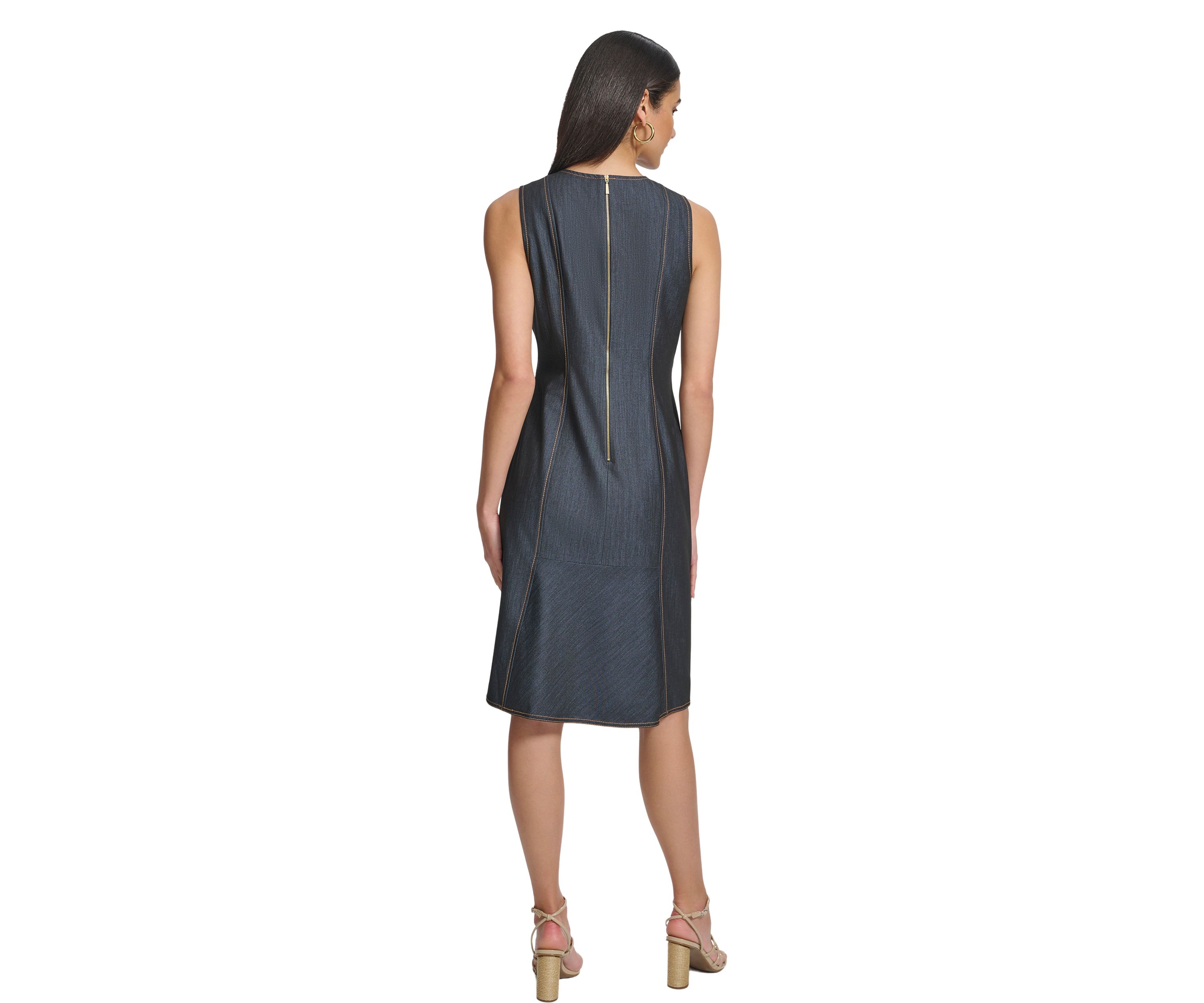 Womens Sleeveless Scuba Crepe Sheath Dress