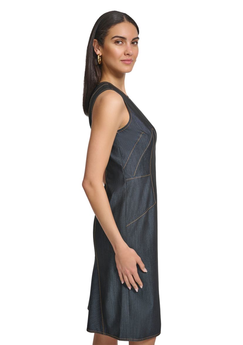 Womens Sleeveless Scuba Crepe Sheath Dress