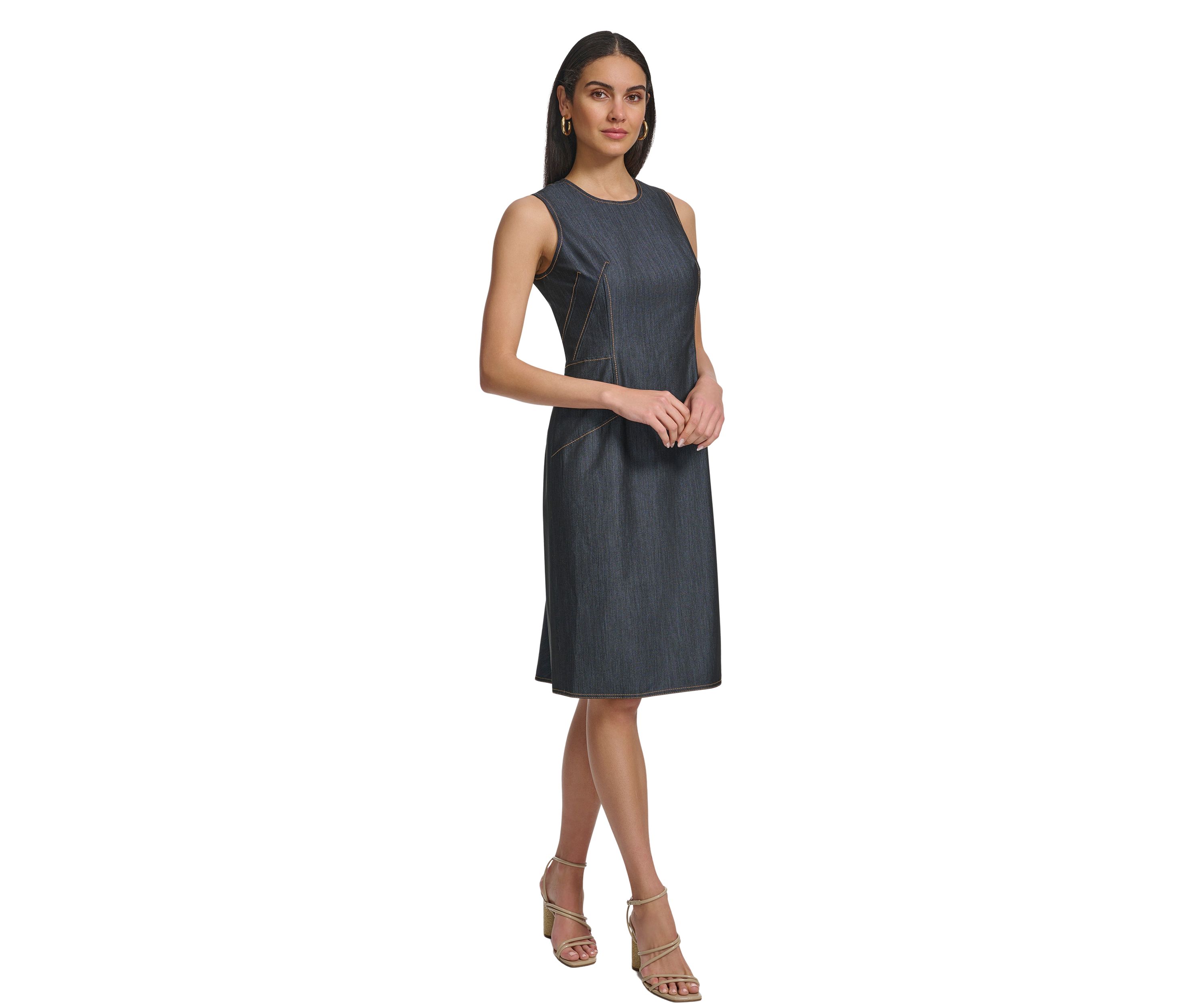 Womens Sleeveless Scuba Crepe Sheath Dress