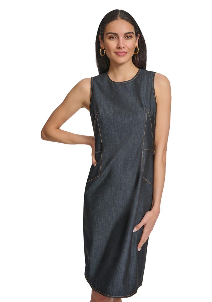 Womens Sleeveless Scuba Crepe Sheath Dress