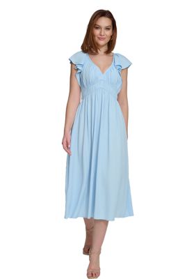 Calvin Klein Women's Short Sleeve V-Neck Solid Fit and Flare Dress