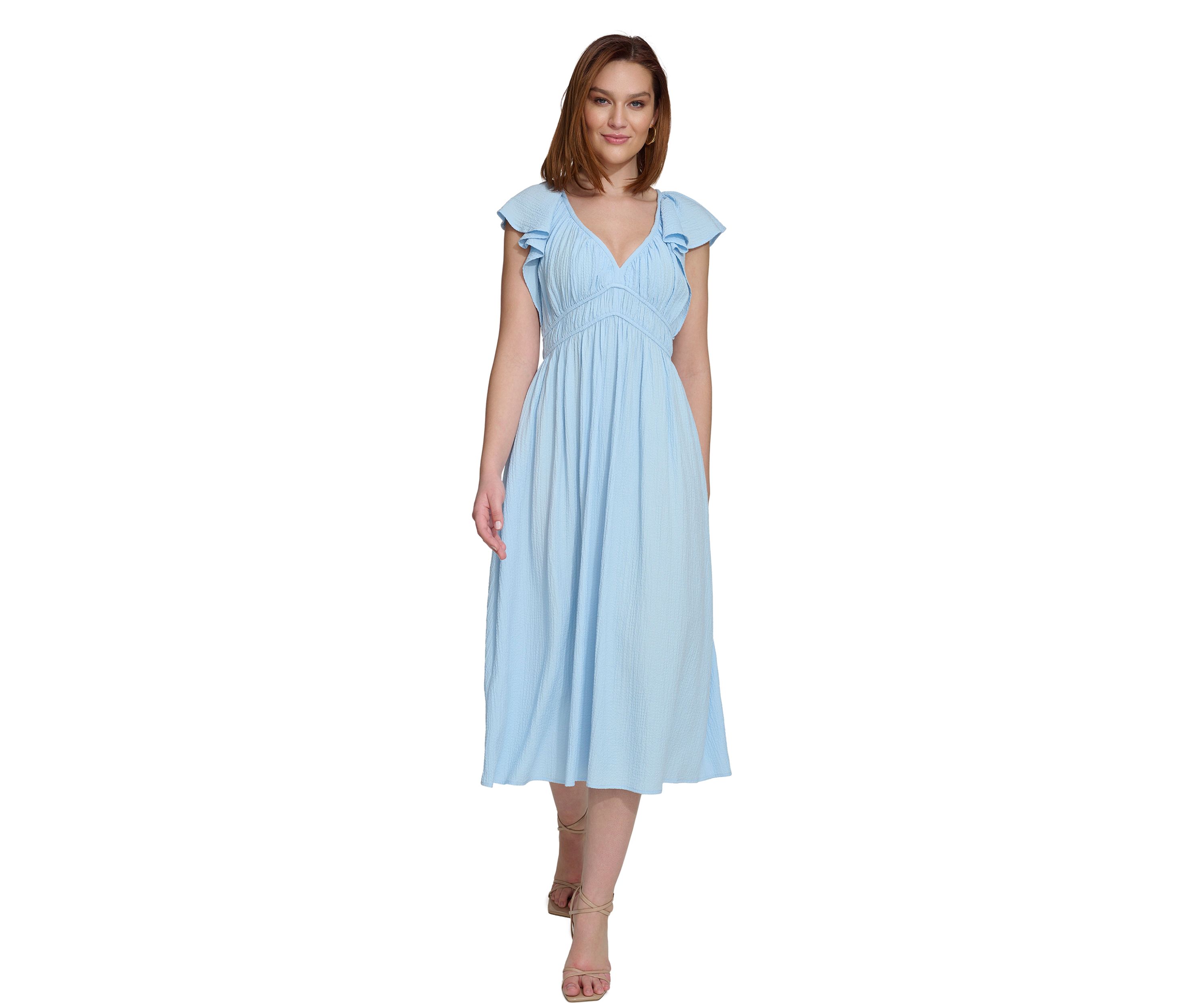 Womens Short Sleeve V-Neck Solid Fit and Flare Dress