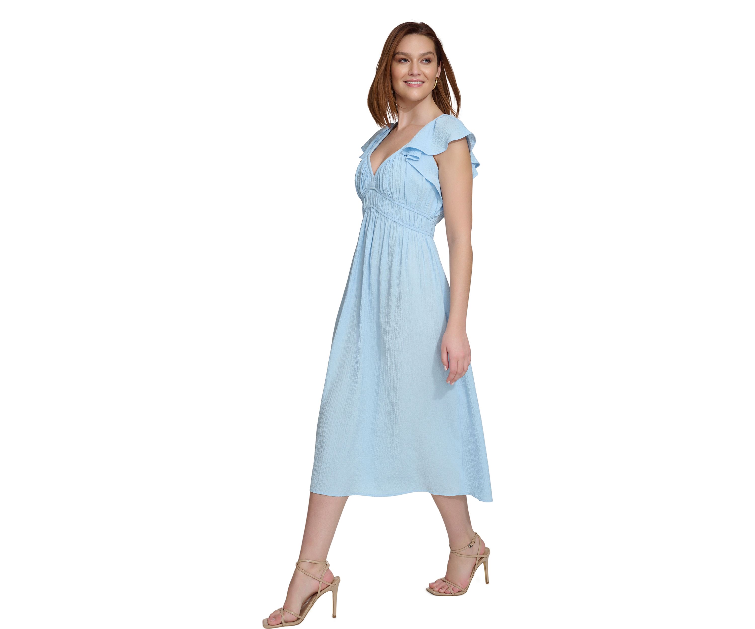 Womens Short Sleeve V-Neck Solid Fit and Flare Dress