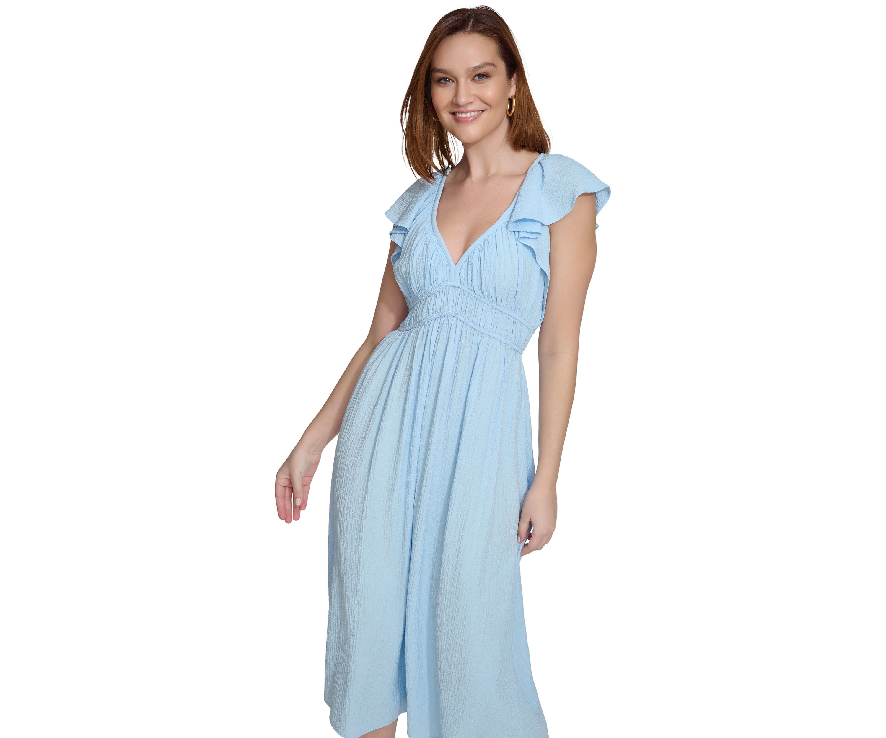 Womens Short Sleeve V-Neck Solid Fit and Flare Dress