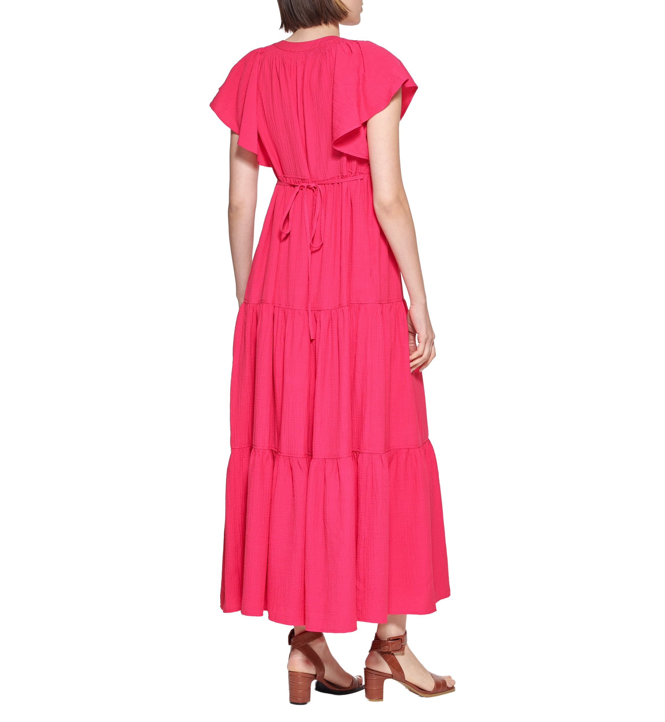 Womens Flutter Sleeve Tiered Dress