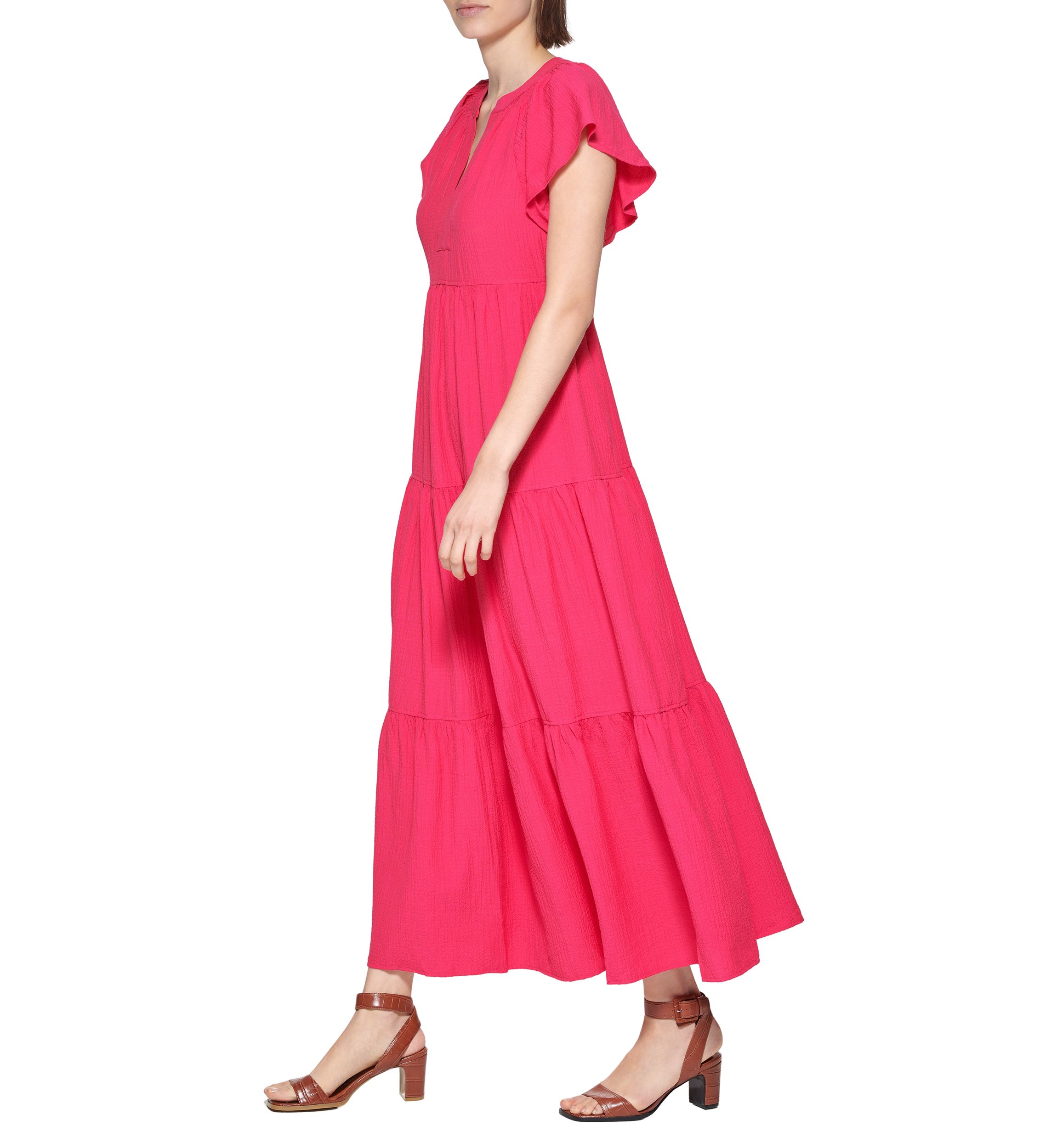 Womens Flutter Sleeve Tiered Dress