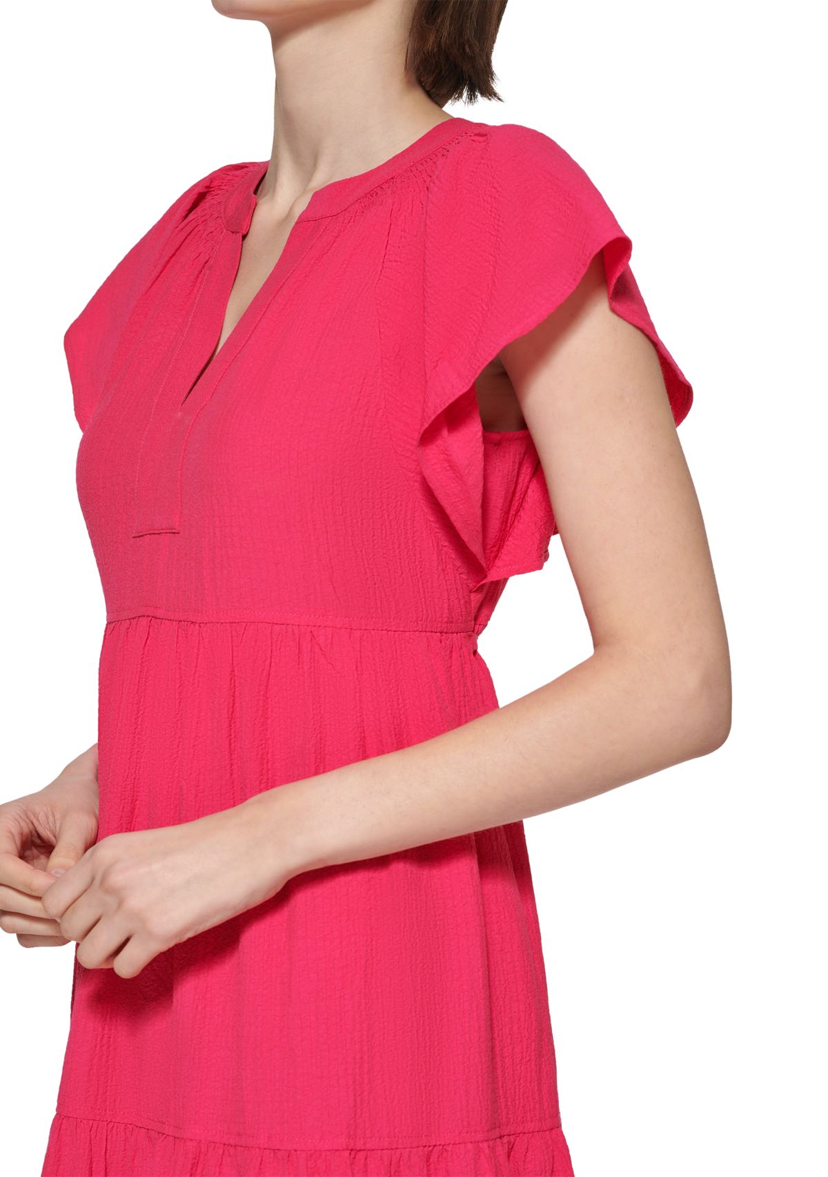 Womens Flutter Sleeve Tiered Dress