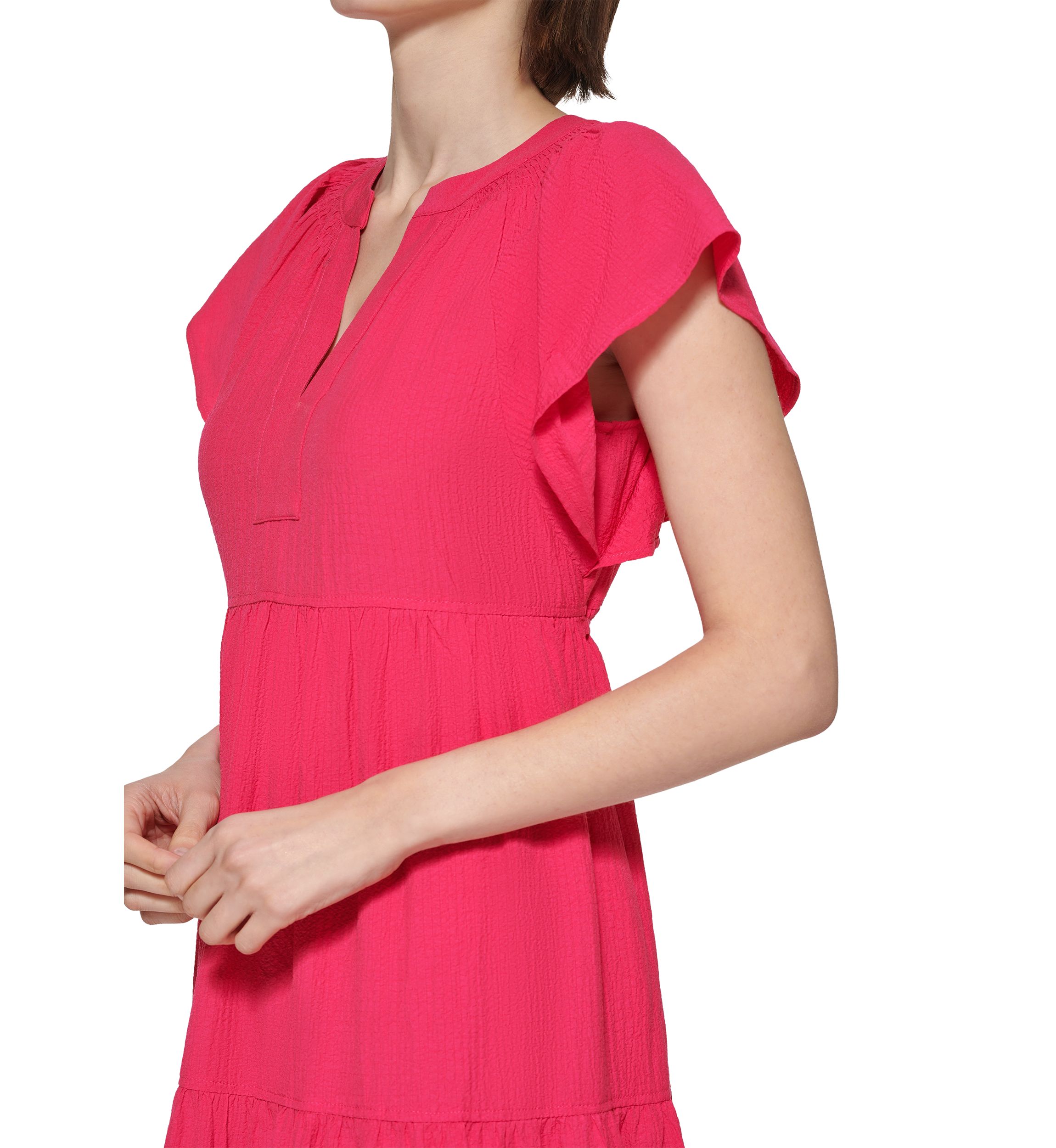 Womens Flutter Sleeve Tiered Dress