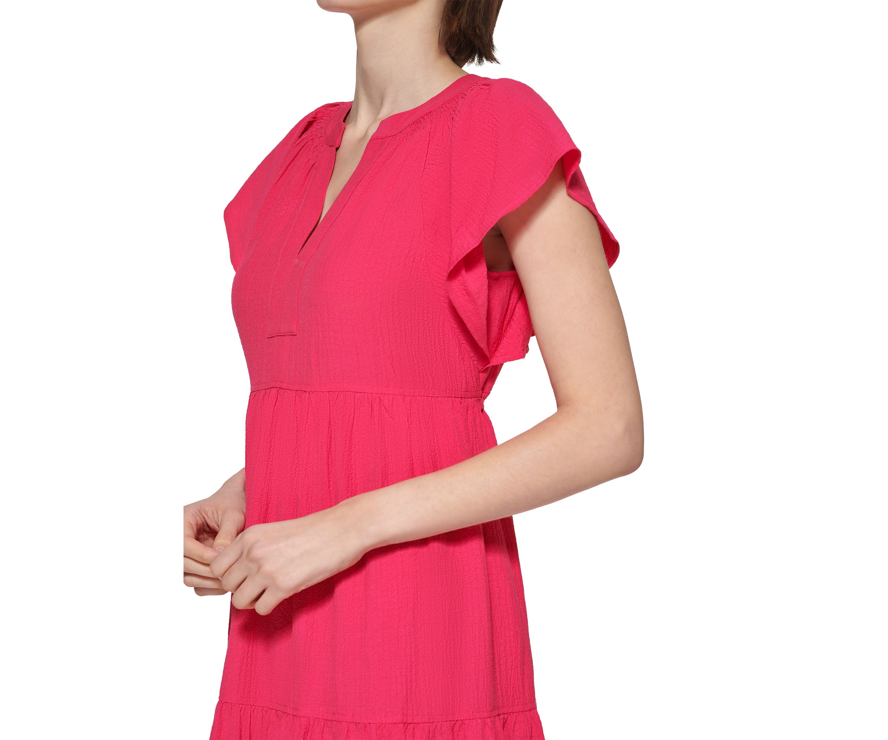 Womens Flutter Sleeve Tiered Dress