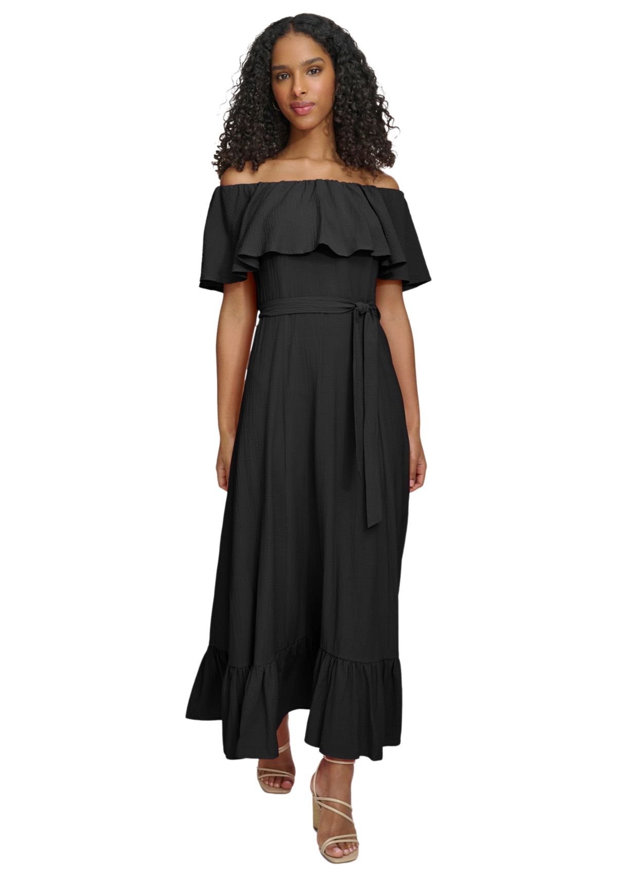 Womens Off the Shoulder Solid Maxi Dress