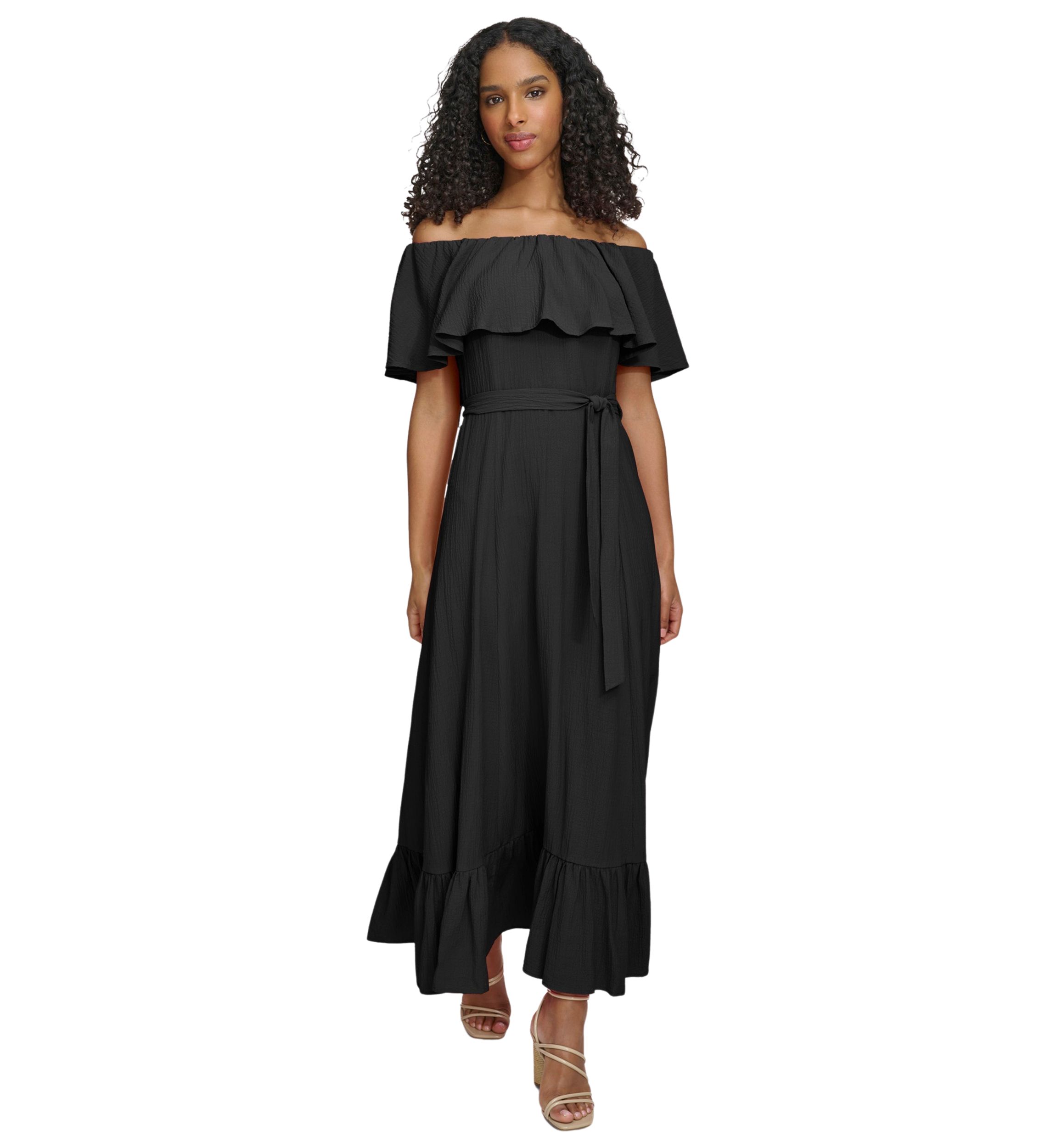 Womens Off the Shoulder Solid Maxi Dress
