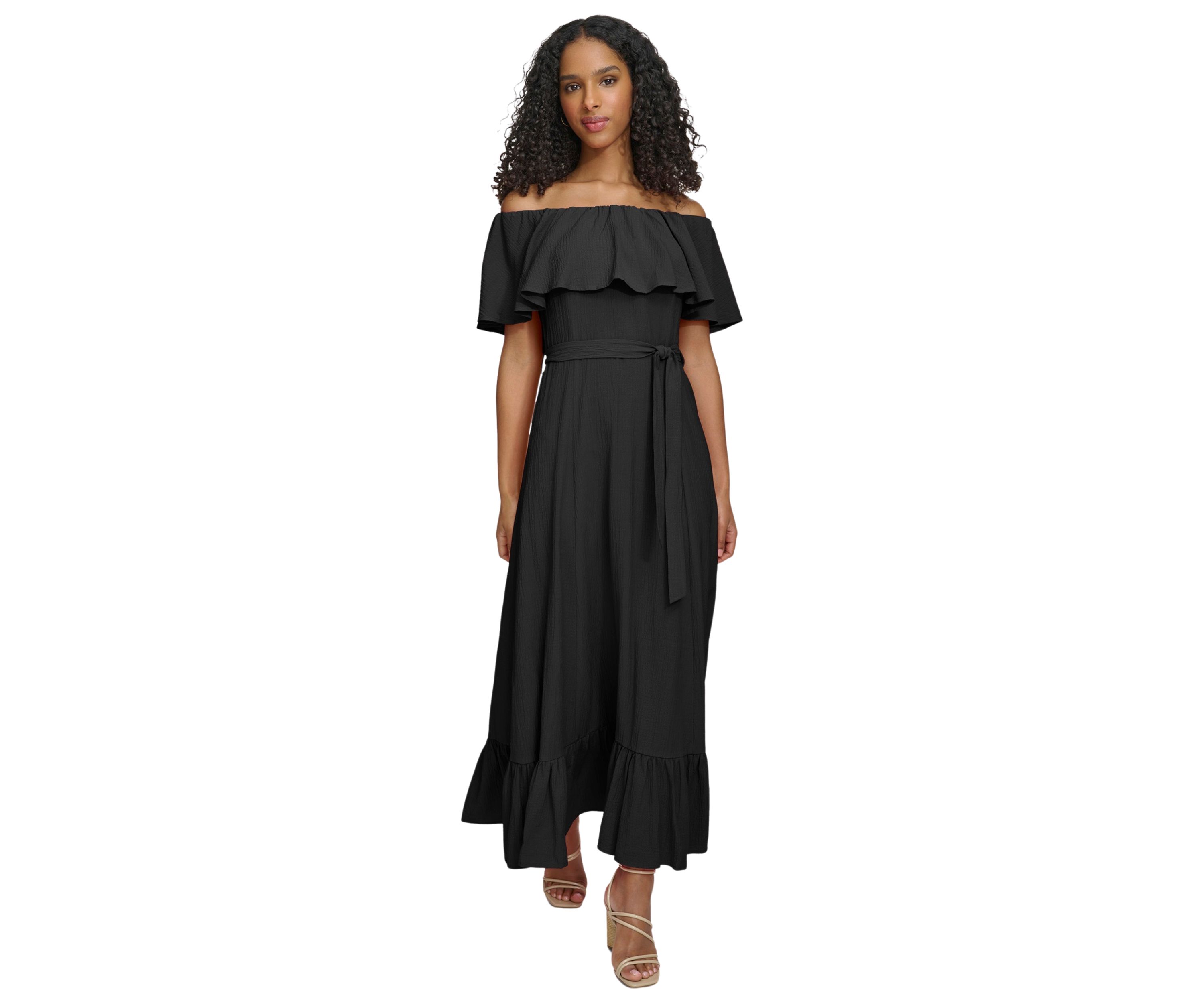 Womens Off the Shoulder Solid Maxi Dress