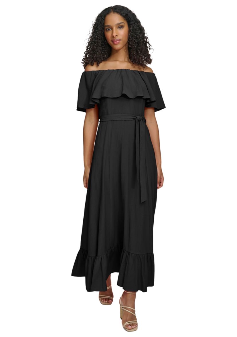 Womens Off the Shoulder Solid Maxi Dress