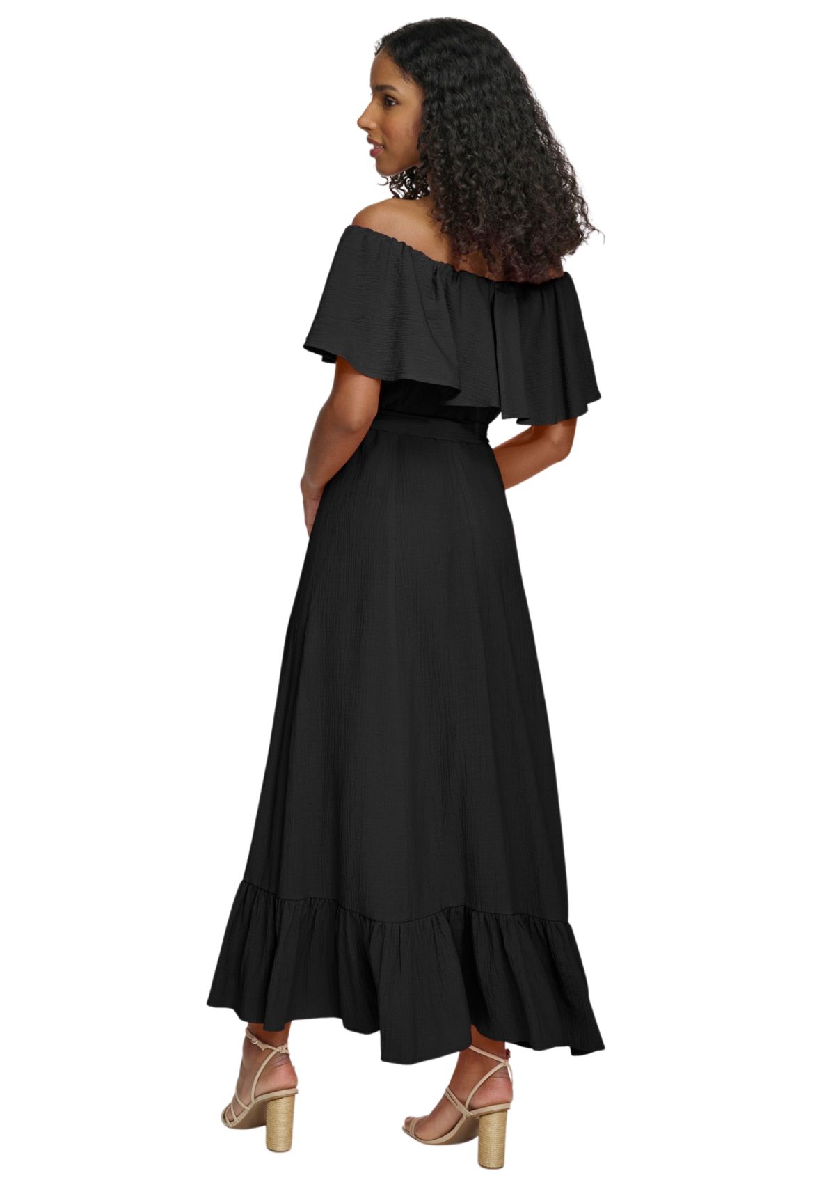 Womens Off the Shoulder Solid Maxi Dress