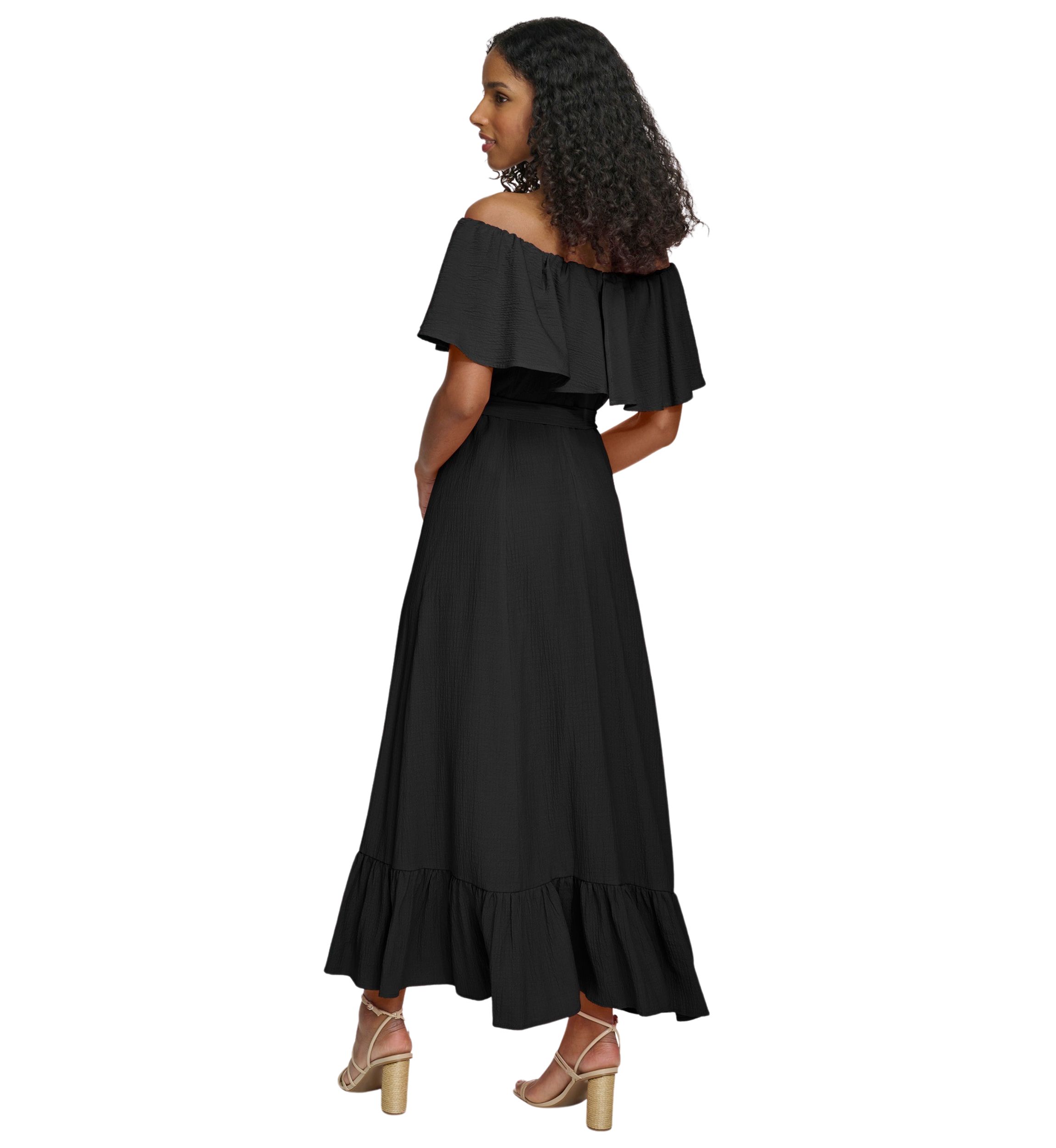 Womens Off the Shoulder Solid Maxi Dress