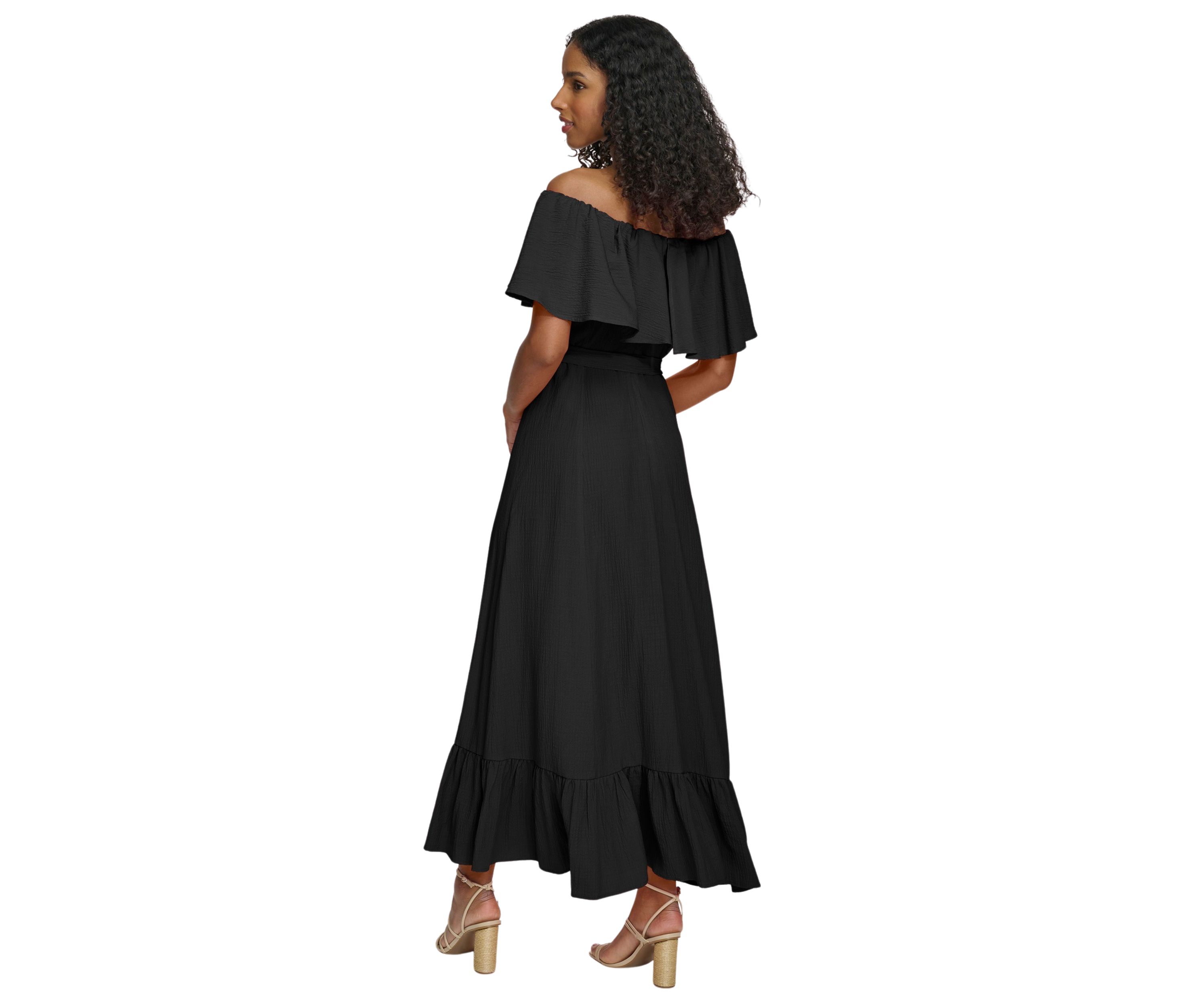 Womens Off the Shoulder Solid Maxi Dress