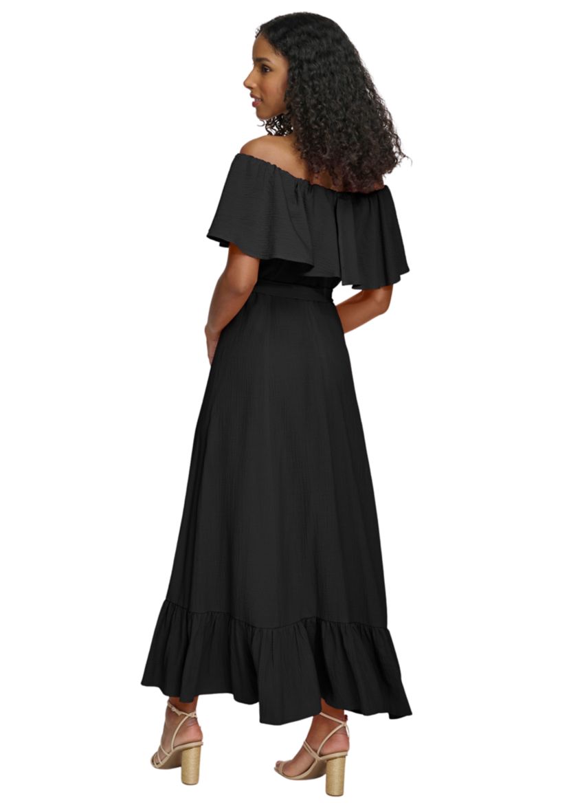Womens Off the Shoulder Solid Maxi Dress