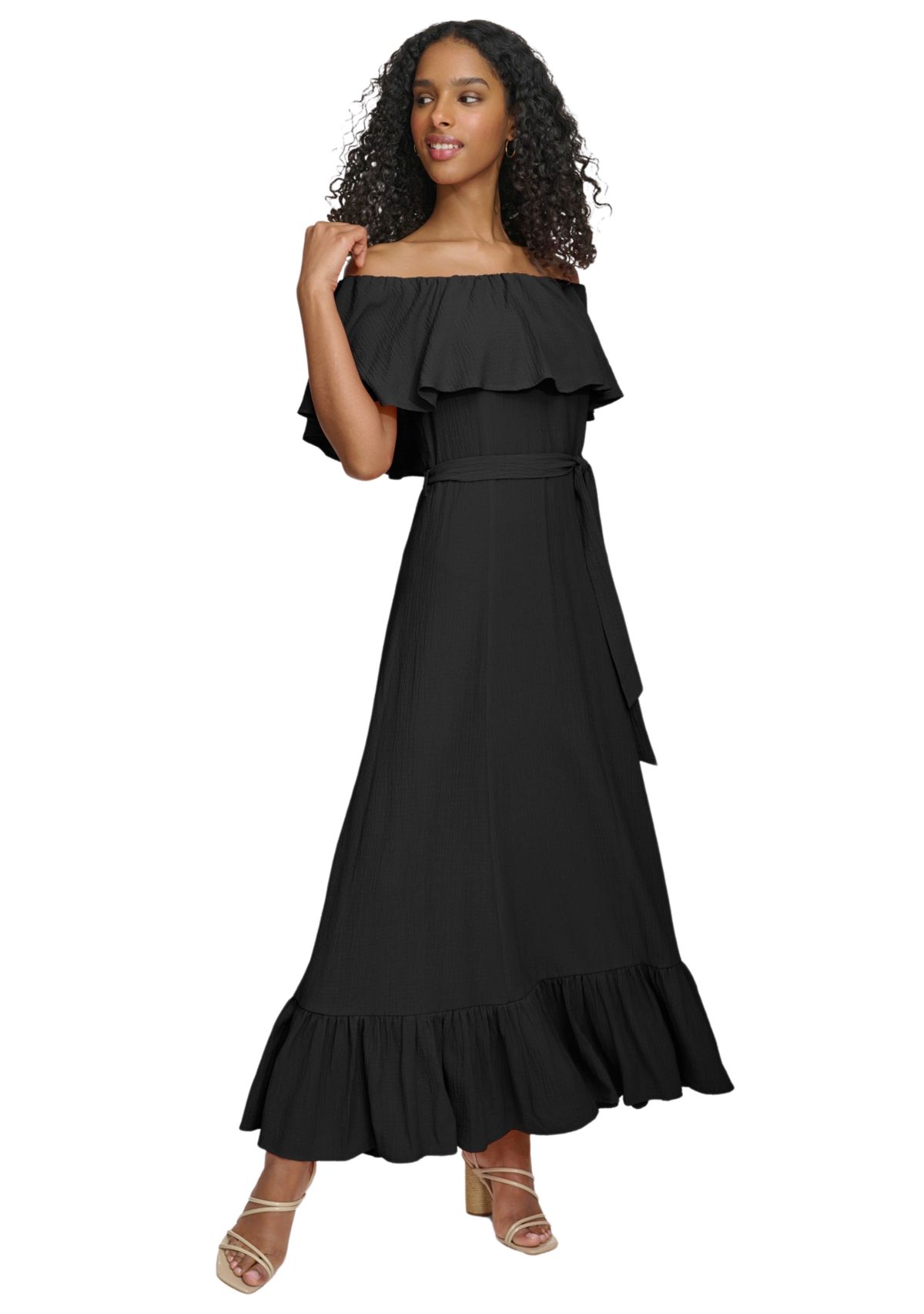 Womens Off the Shoulder Solid Maxi Dress