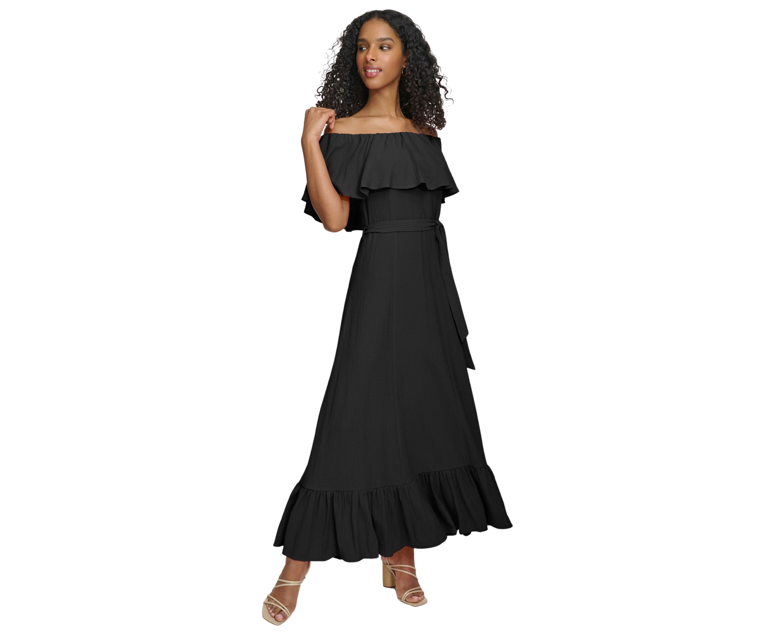 Womens Off the Shoulder Solid Maxi Dress
