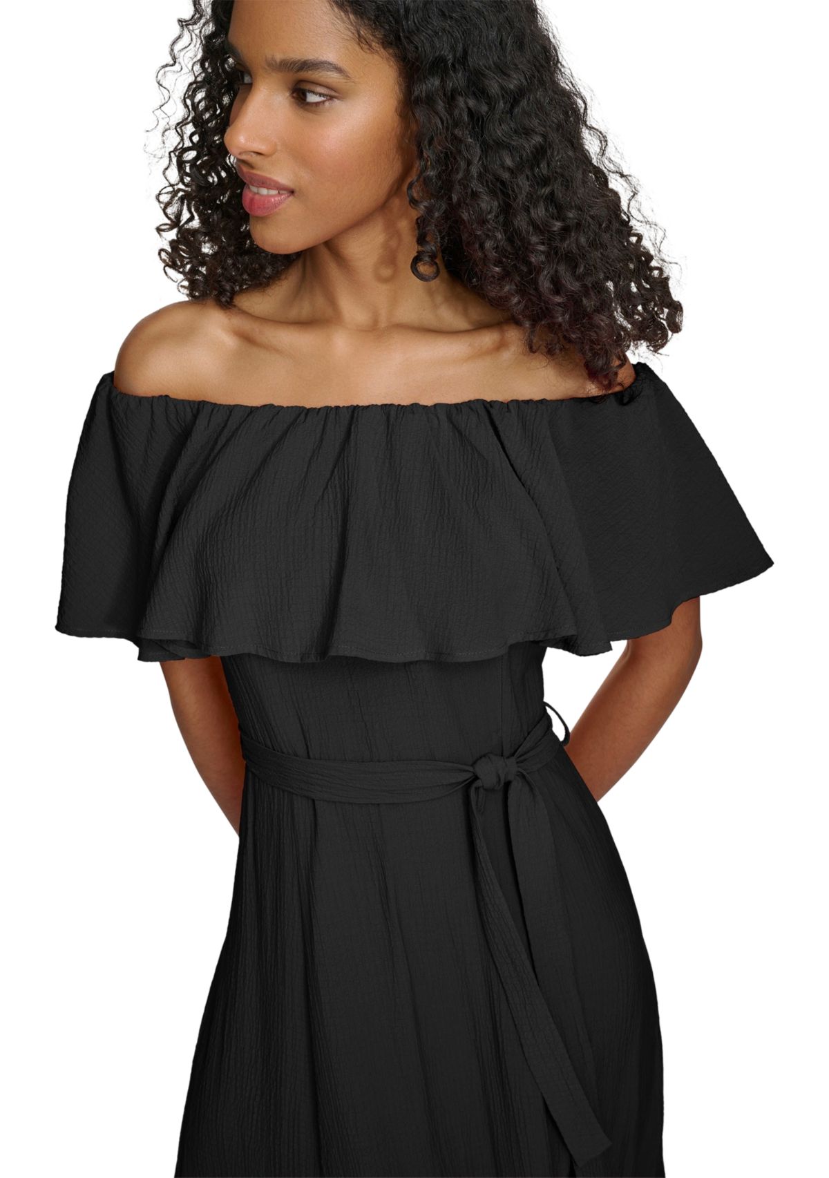 Womens Off the Shoulder Solid Maxi Dress