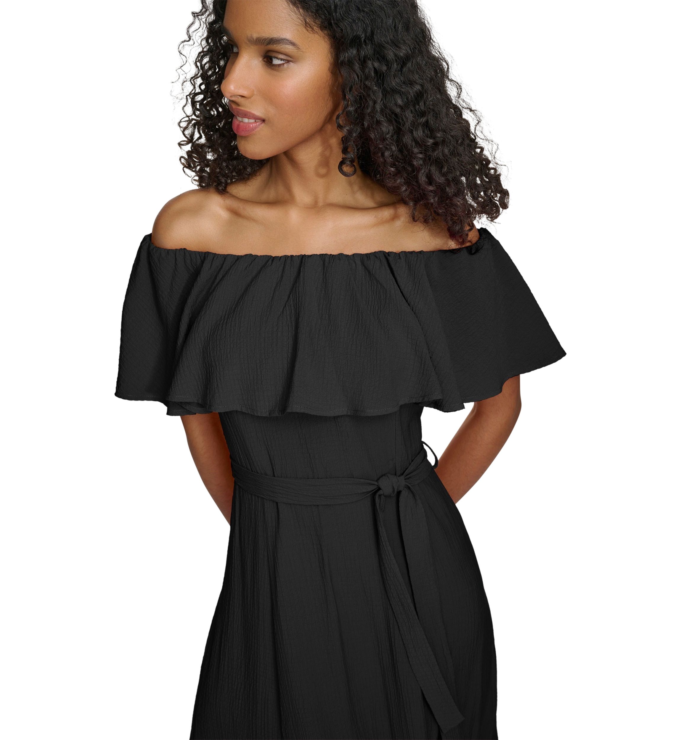 Womens Off the Shoulder Solid Maxi Dress