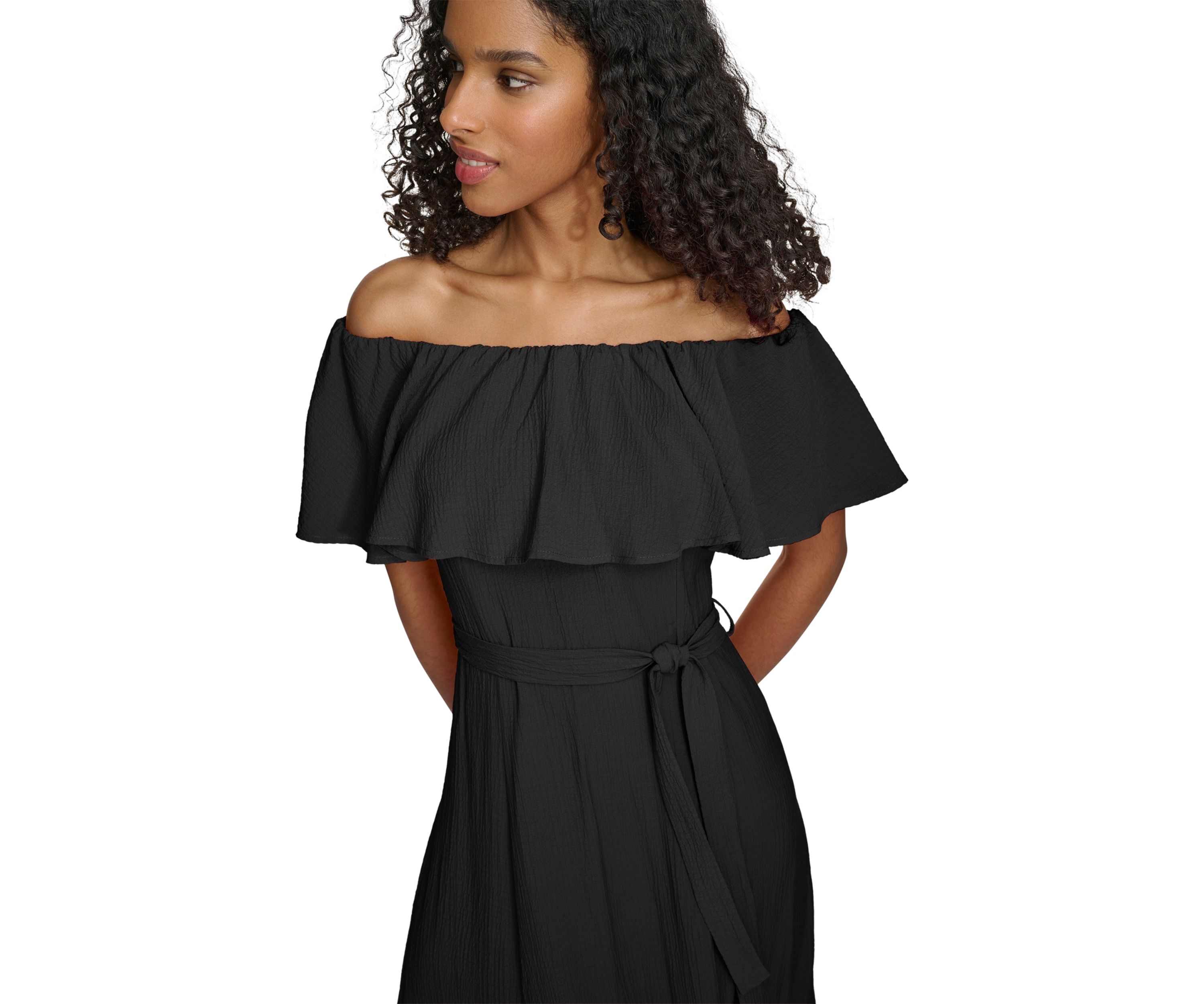 Womens Off the Shoulder Solid Maxi Dress