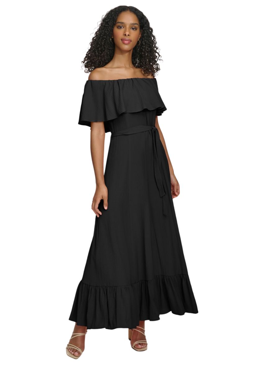 Womens Off the Shoulder Solid Maxi Dress