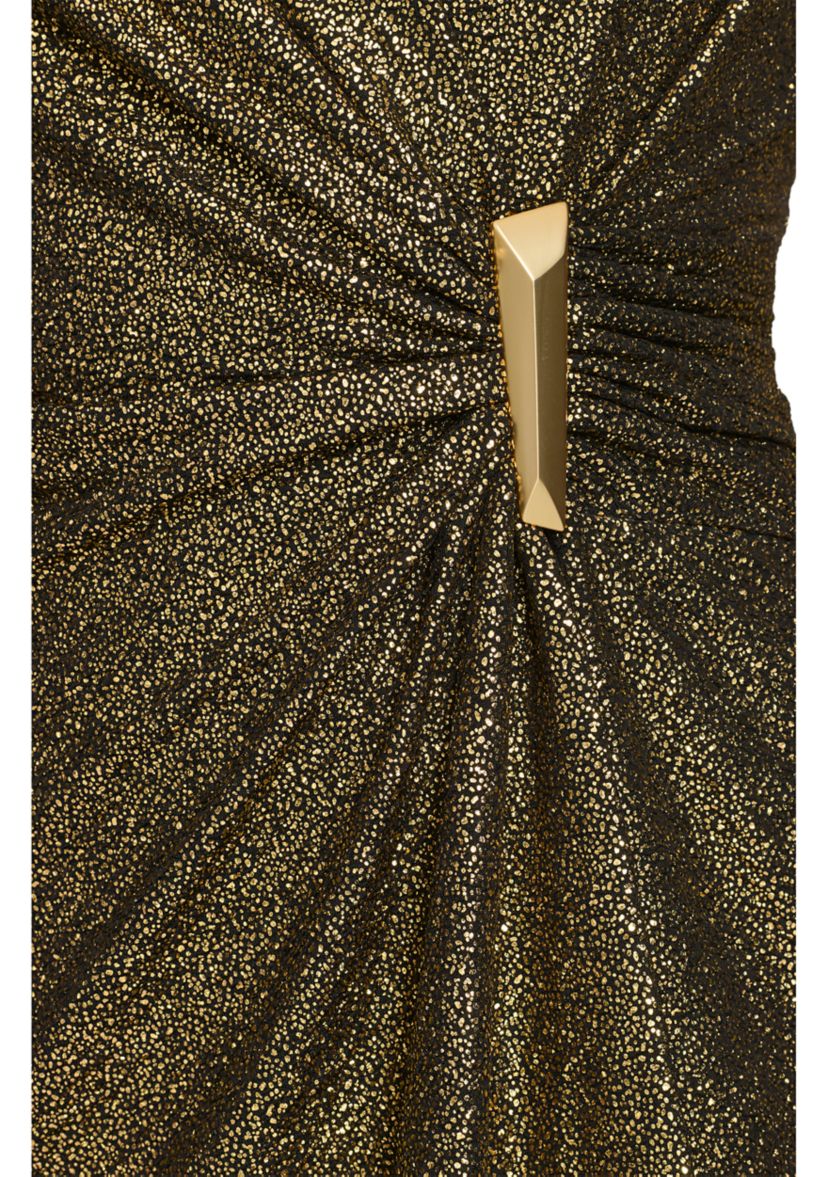 Womens Long Sleeve Ruched Foil Jersey Fit and Flare Dress