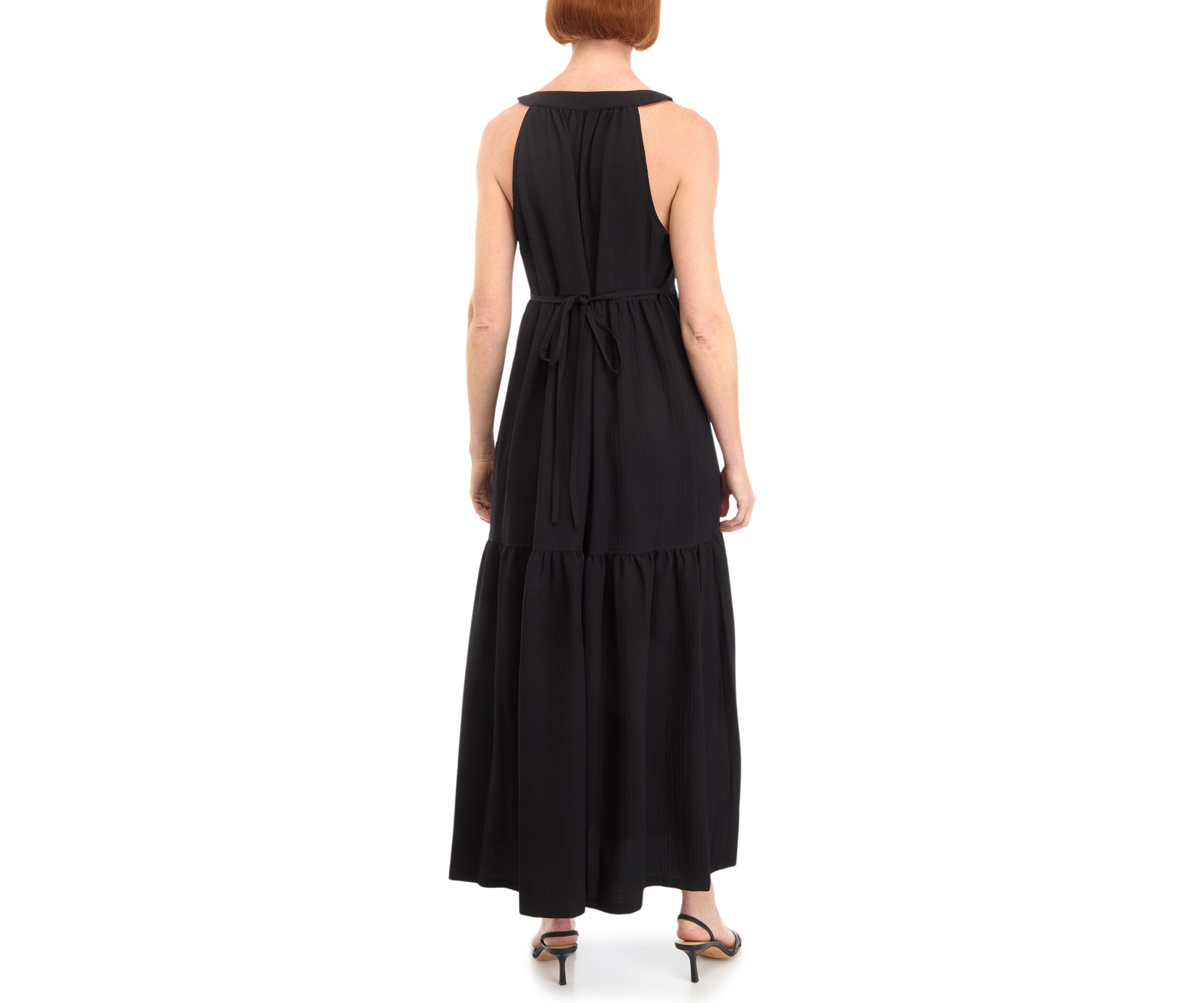 Womens Sleeveless V-Neck Solid Gauze A-Line Dress
