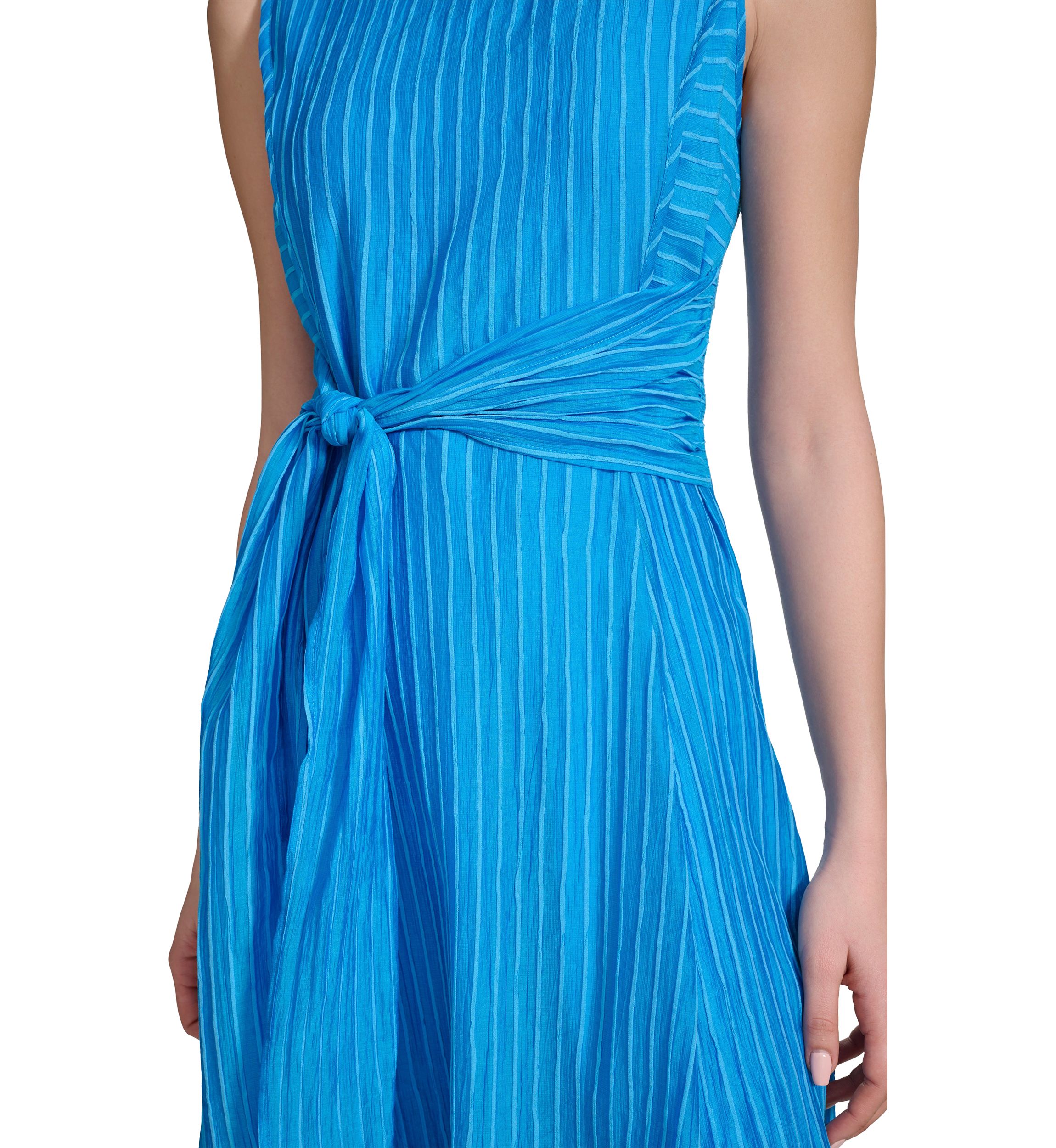 Womens Sleeveless Halter Knit Fit and Flare Dress