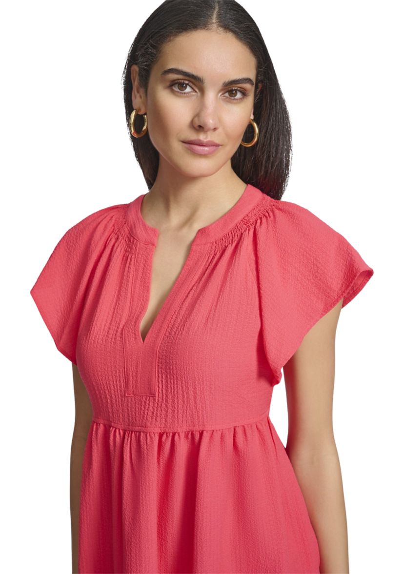 Womens Flutter Sleeve V-Neck Gauze Dress