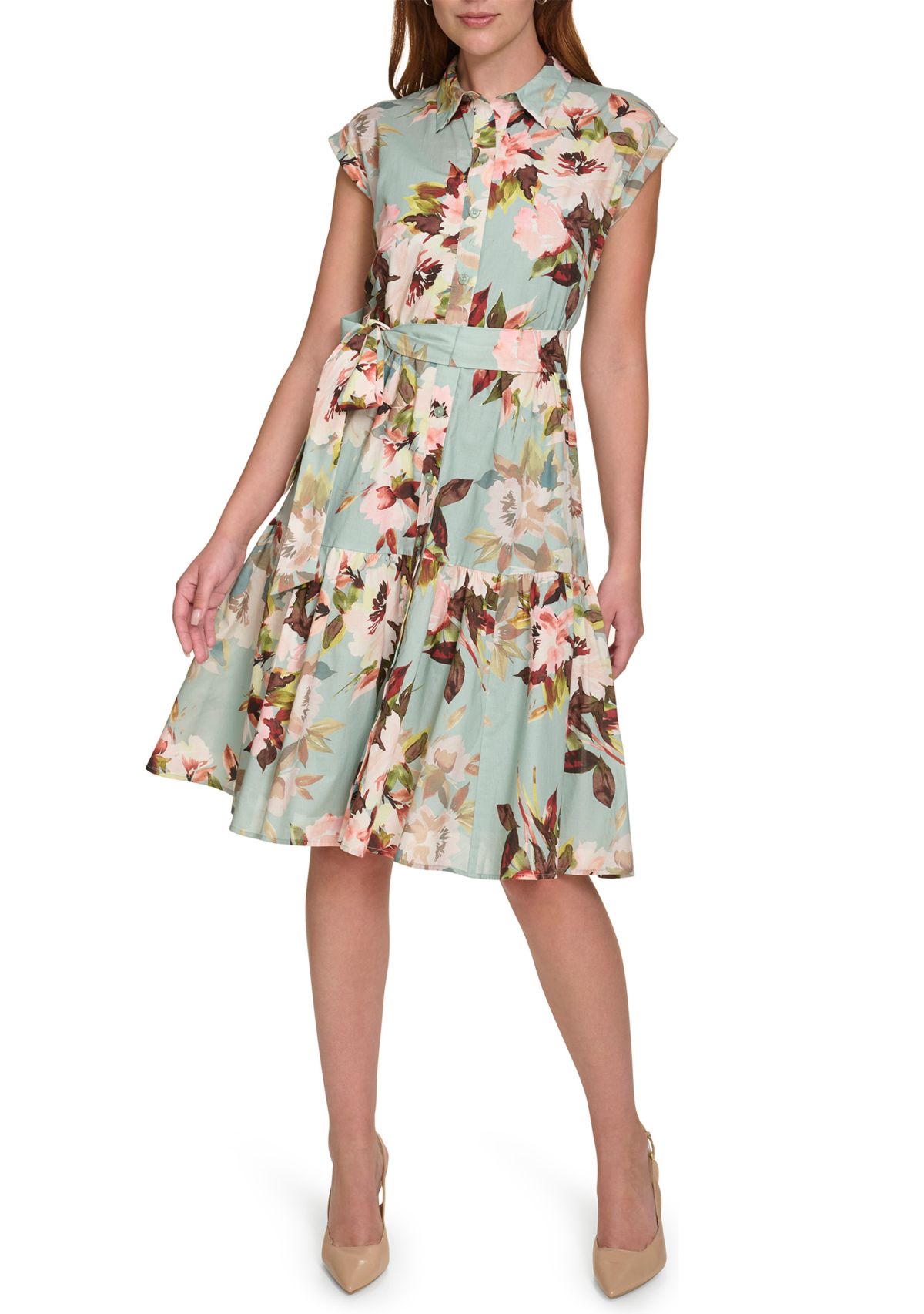 Womens Floral Printed Midi Dress
