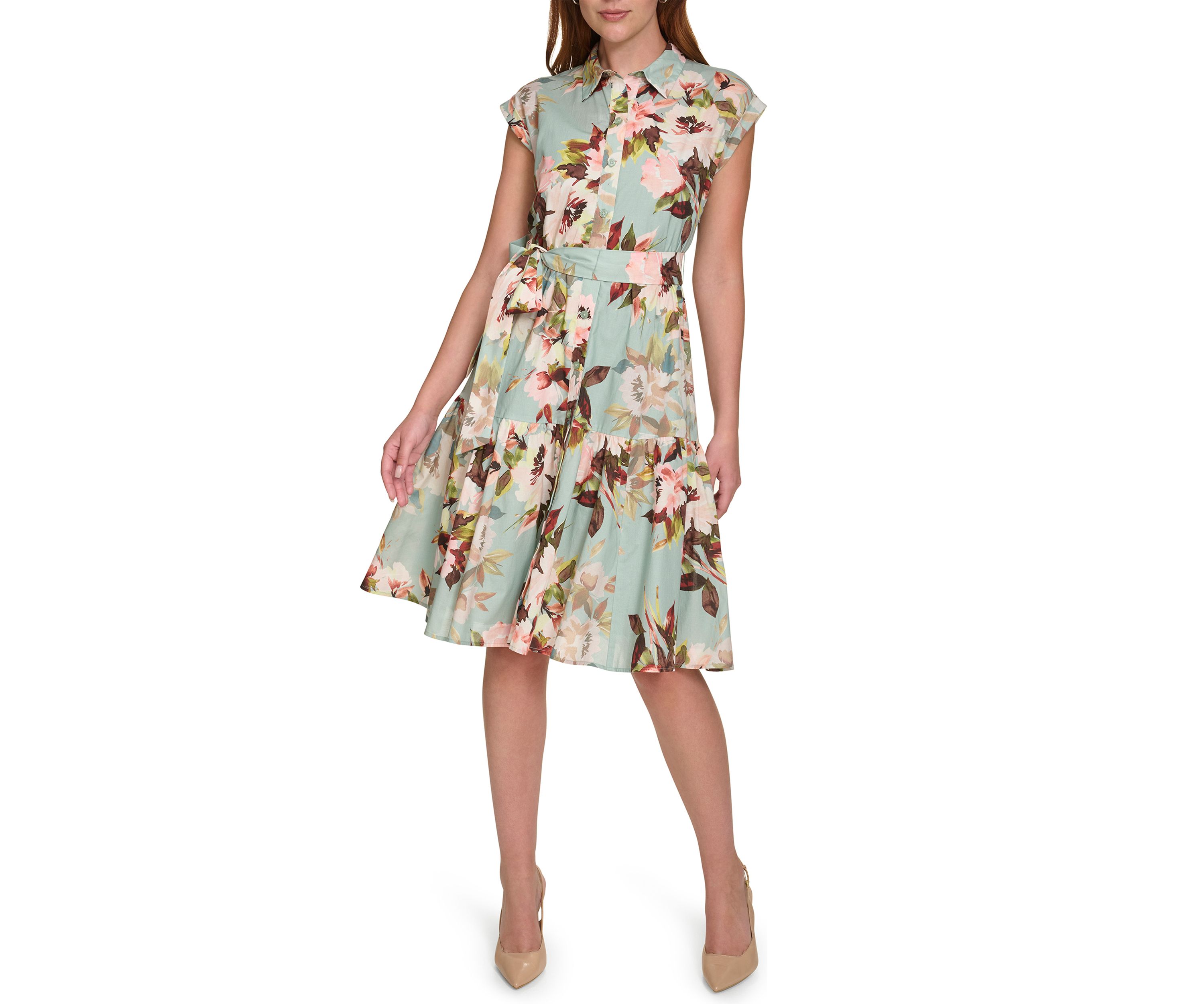Womens Floral Printed Midi Dress