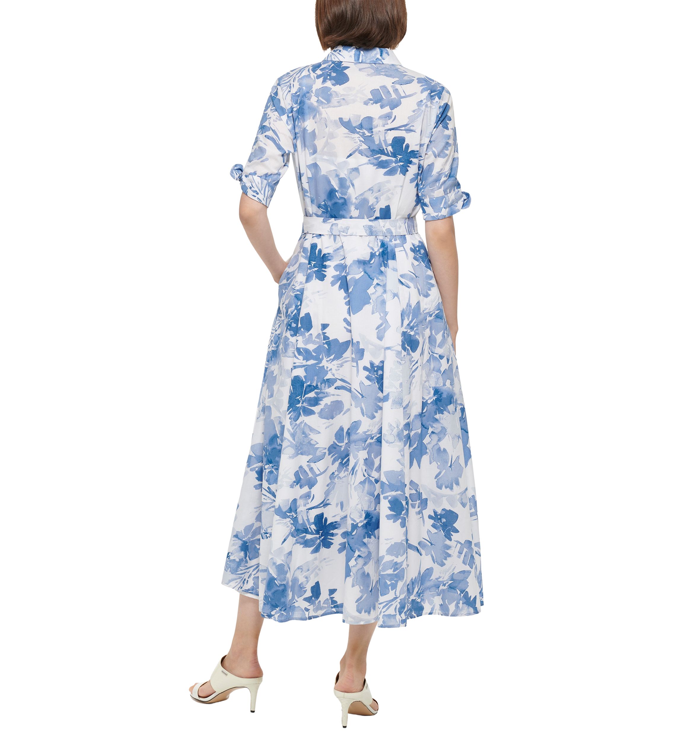 Womens Short Sleeve Collar Neck Floral Print Midi Dress