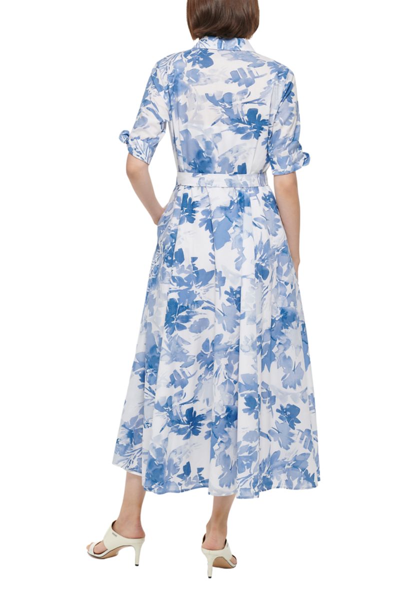Womens Short Sleeve Collar Neck Floral Print Midi Dress