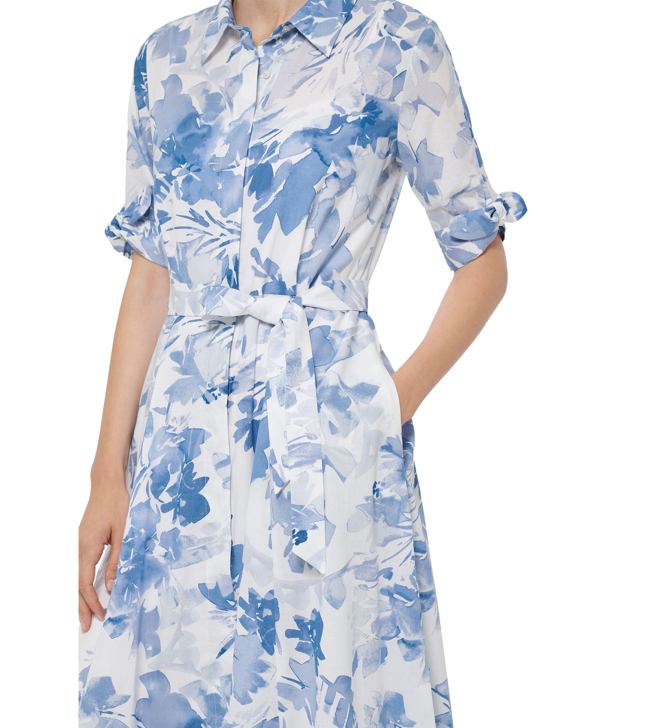 Womens Short Sleeve Collar Neck Floral Print Midi Dress